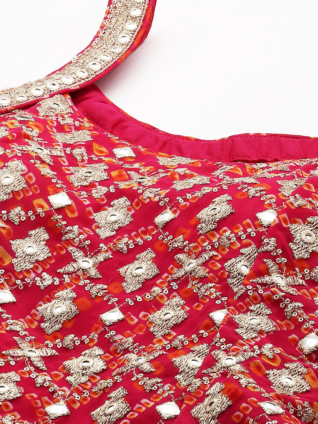 Fashor Zari Embroidered & Bandhani Printed Kurta with Sharara & Dupatta - Hot Pink - view 6