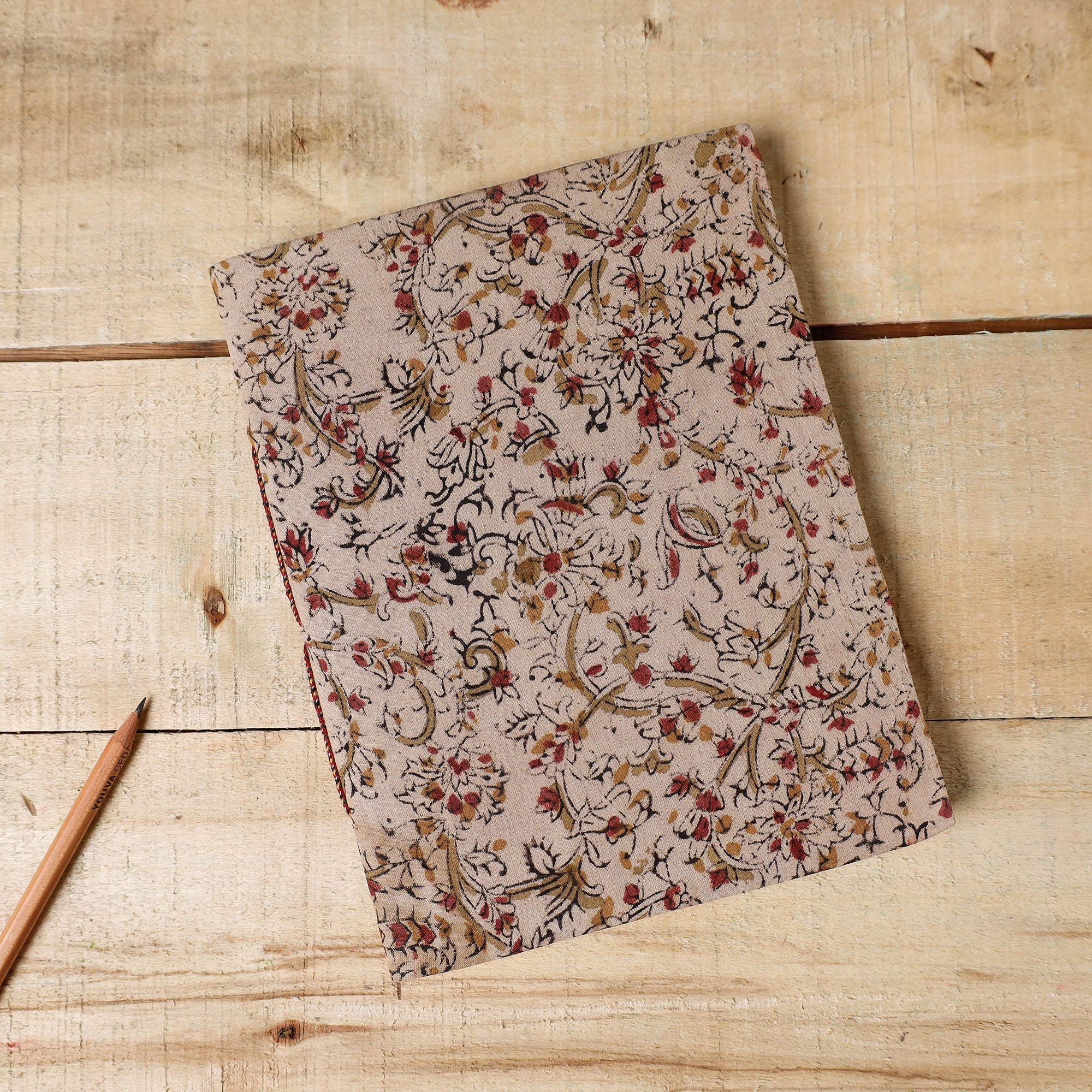 BINDAAS UNLIMITED Beige - Kalamkari Fabric Cover Handmade Paper Notebook (9 x 7 in)