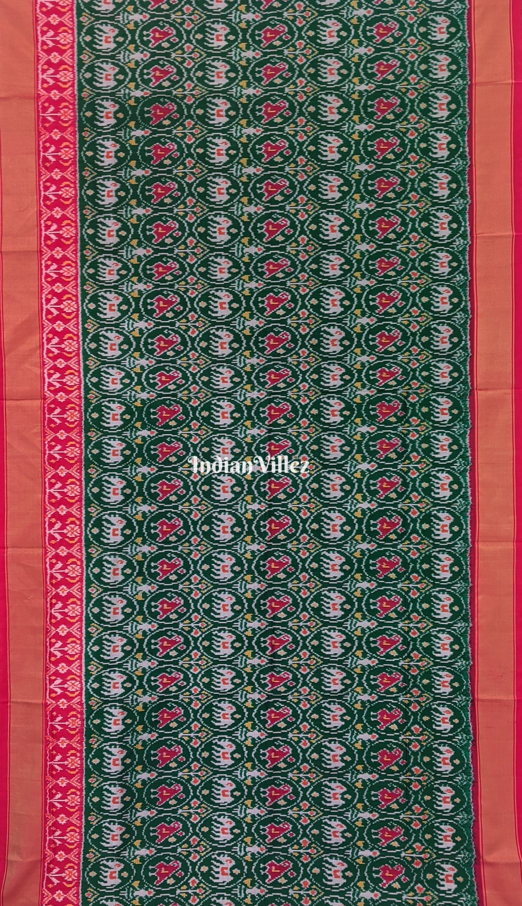 IndianVillèz Green Red Pochampally Ikat Patola Saree - view 4