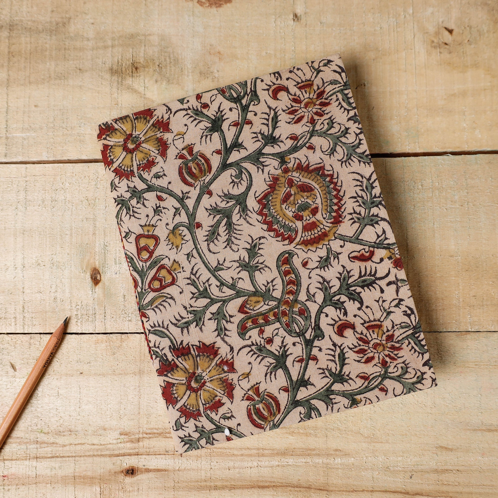 BINDAAS UNLIMITED Beige - Kalamkari Fabric Cover Handmade Paper Notebook (9 x 7 in)