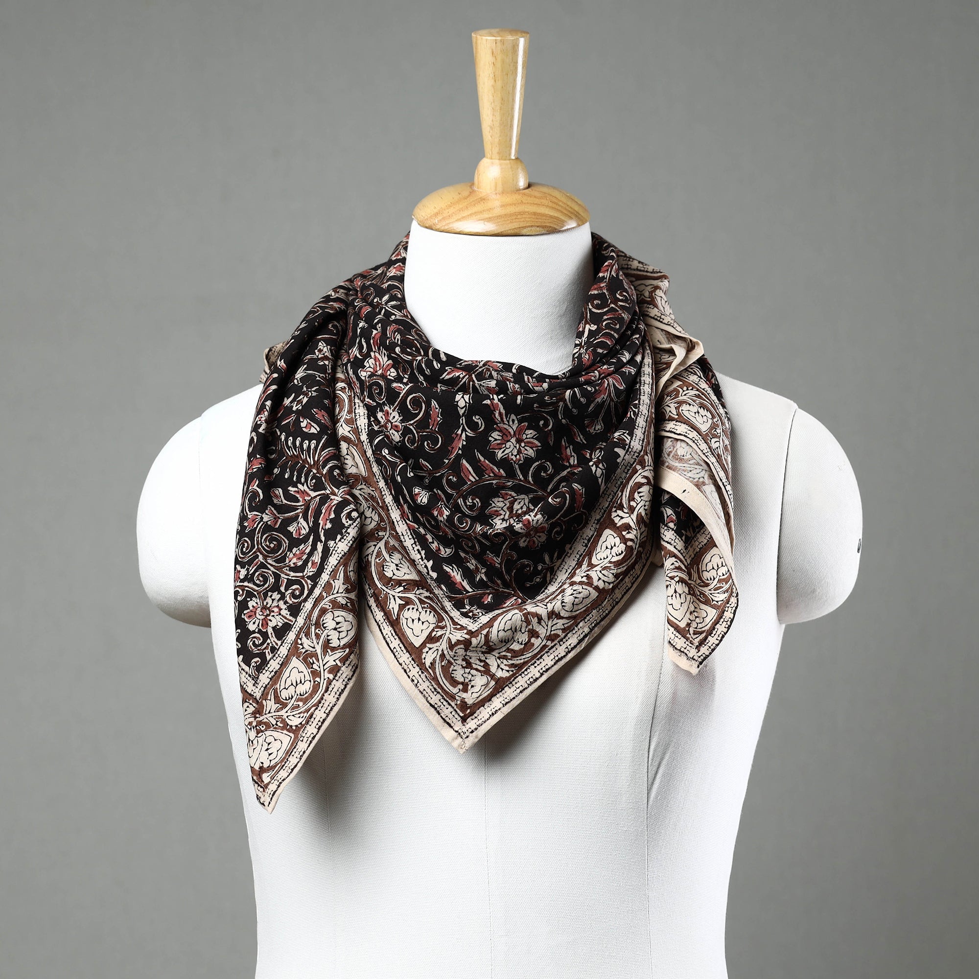 PITCHUKA SRINIVAS KALAMKARI PEDANA Black - Pedana Kalamkari Block Printed Natural Dyed Cotton Scarf 37