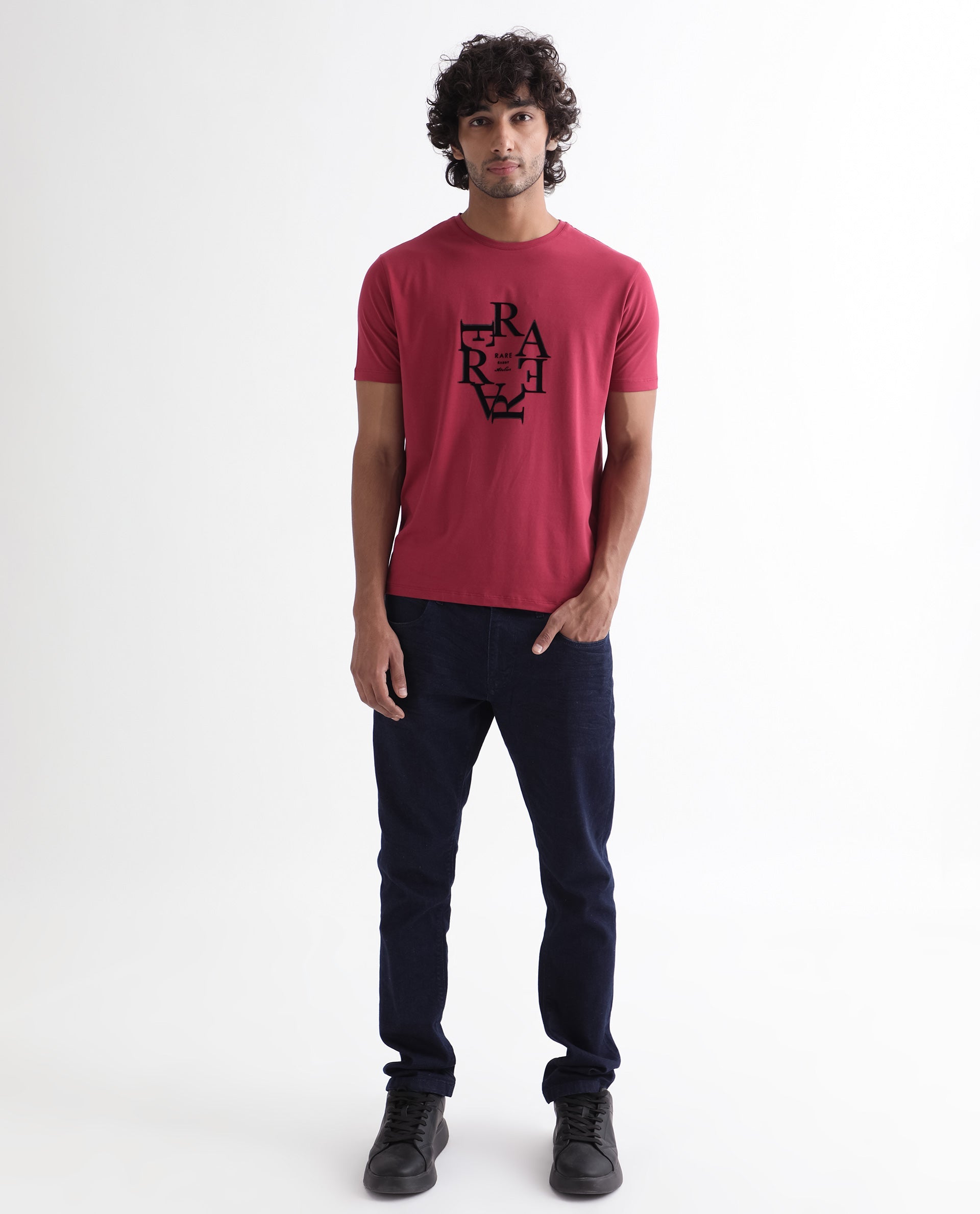 Rare Rabbit Men'S Burma Red T-Shirt Cotton Lycra Fabric Short Sleeves Round Neck Slim Fit - view 2