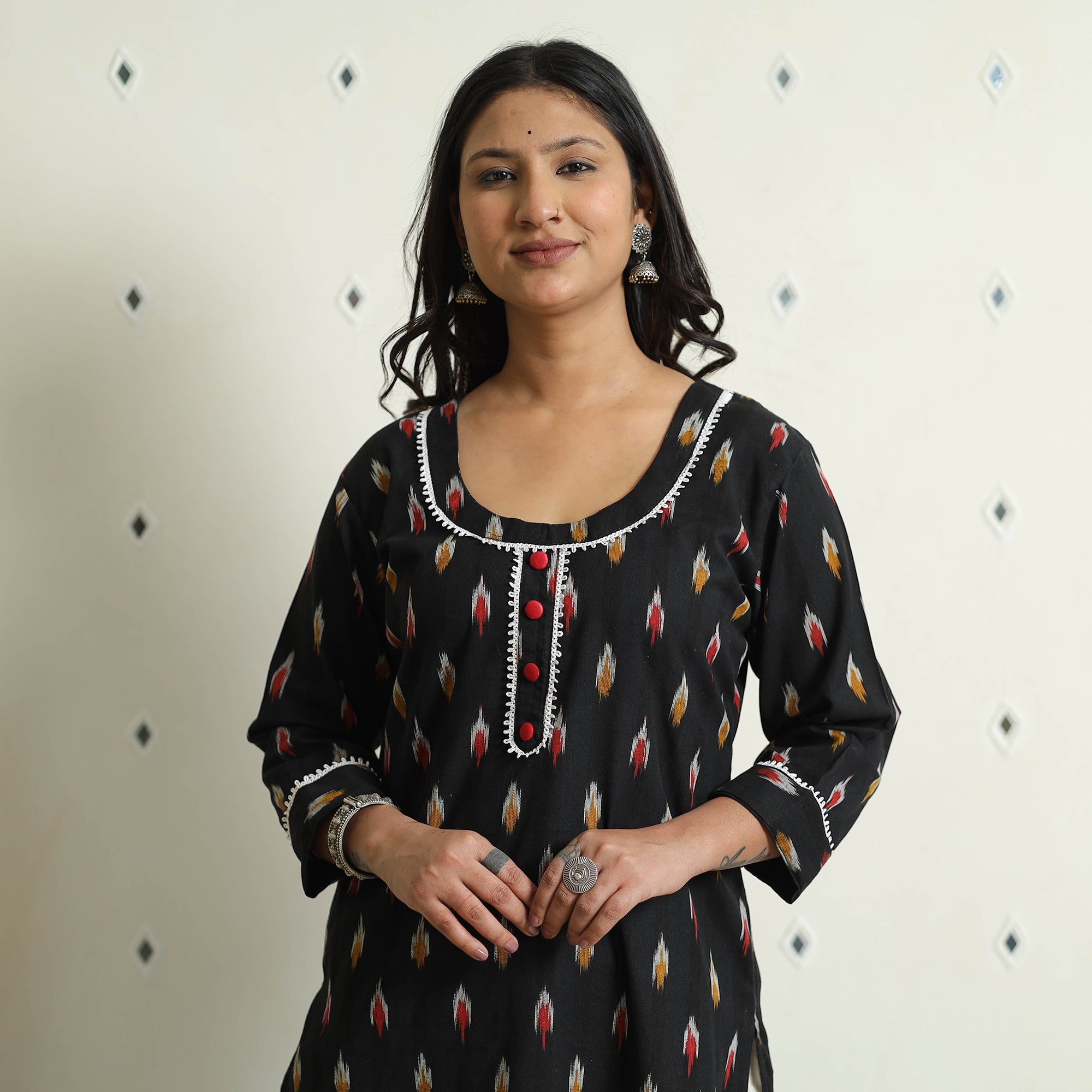 ITOKRI CASUALS Black - Ikat Weave Cotton Long Kurta
