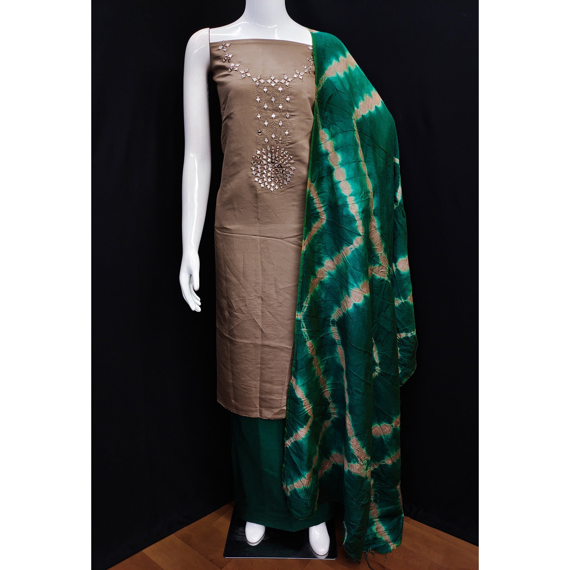 Peachmode Brown Embroidered Viscose Dress Material - view 3