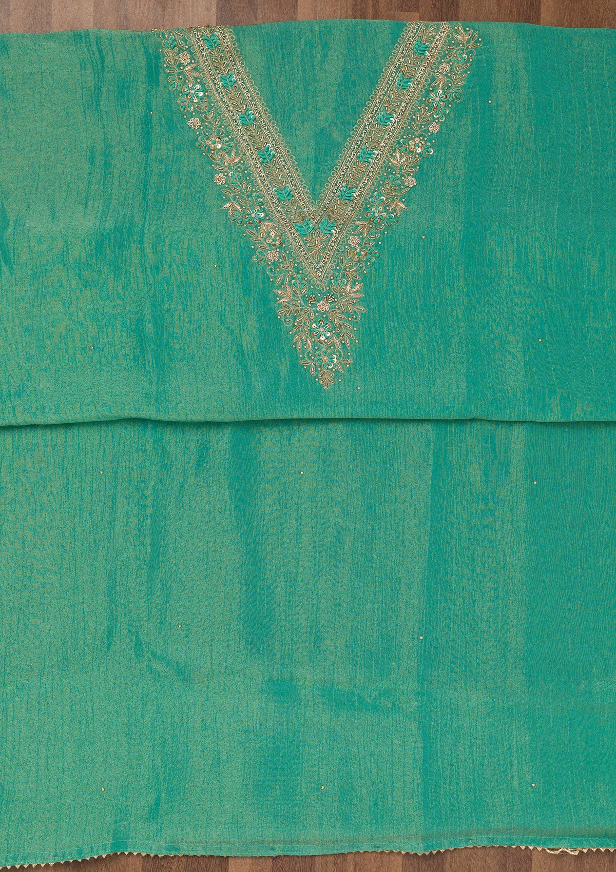 Koskii Sea Green Zariwork Raw Silk Unstitched Salwar Suit - view 4