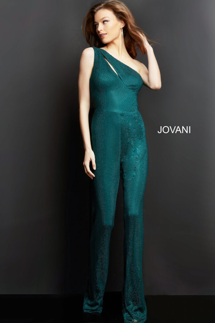 Jovani 09018 Long Formal Beaded Jumpsuit – Hunter - view 4