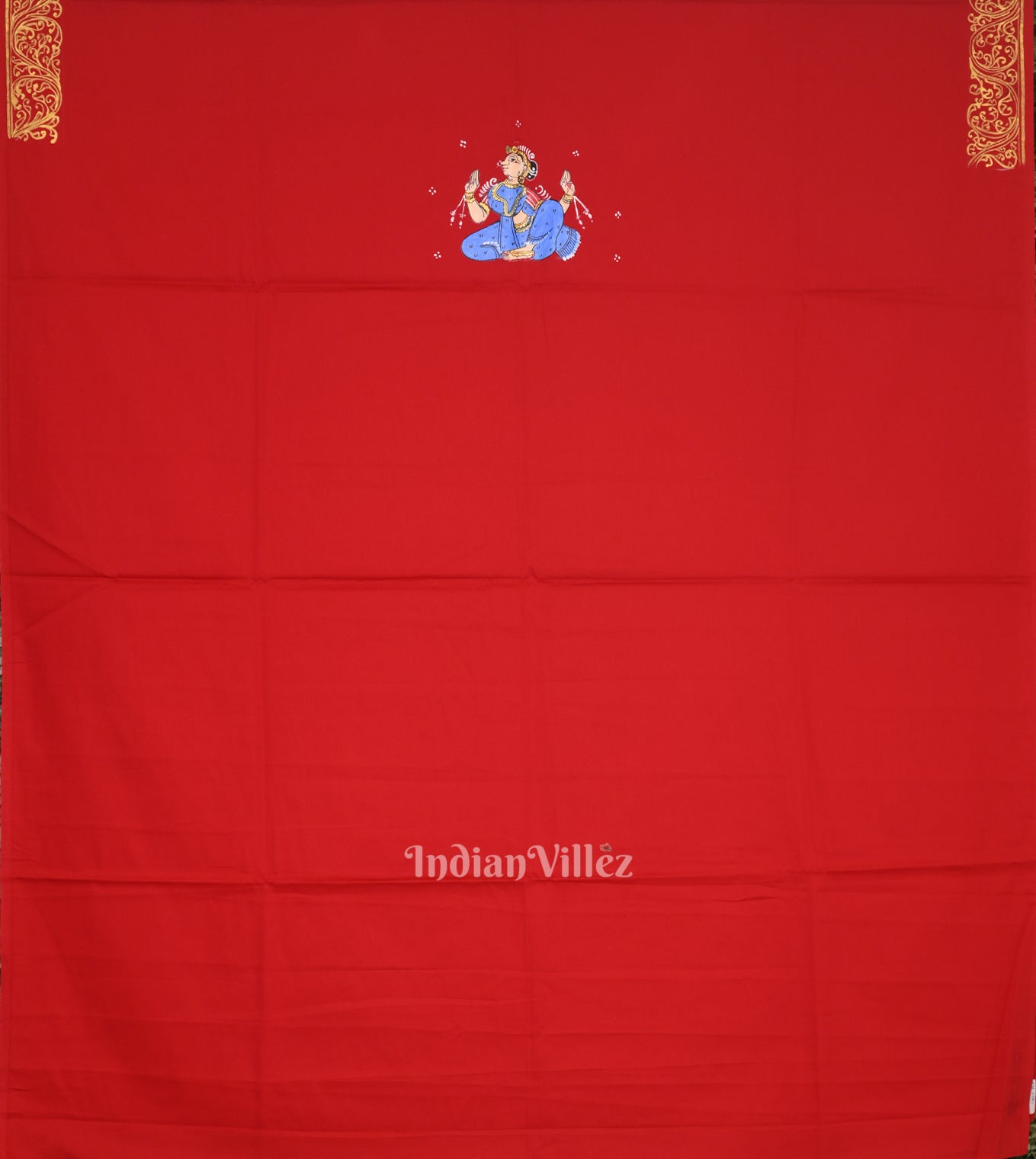 IndianVillèz Red with Doli Barat Art Kurti Cotton Hand-Painted Pattachitra Dress Material - view 2