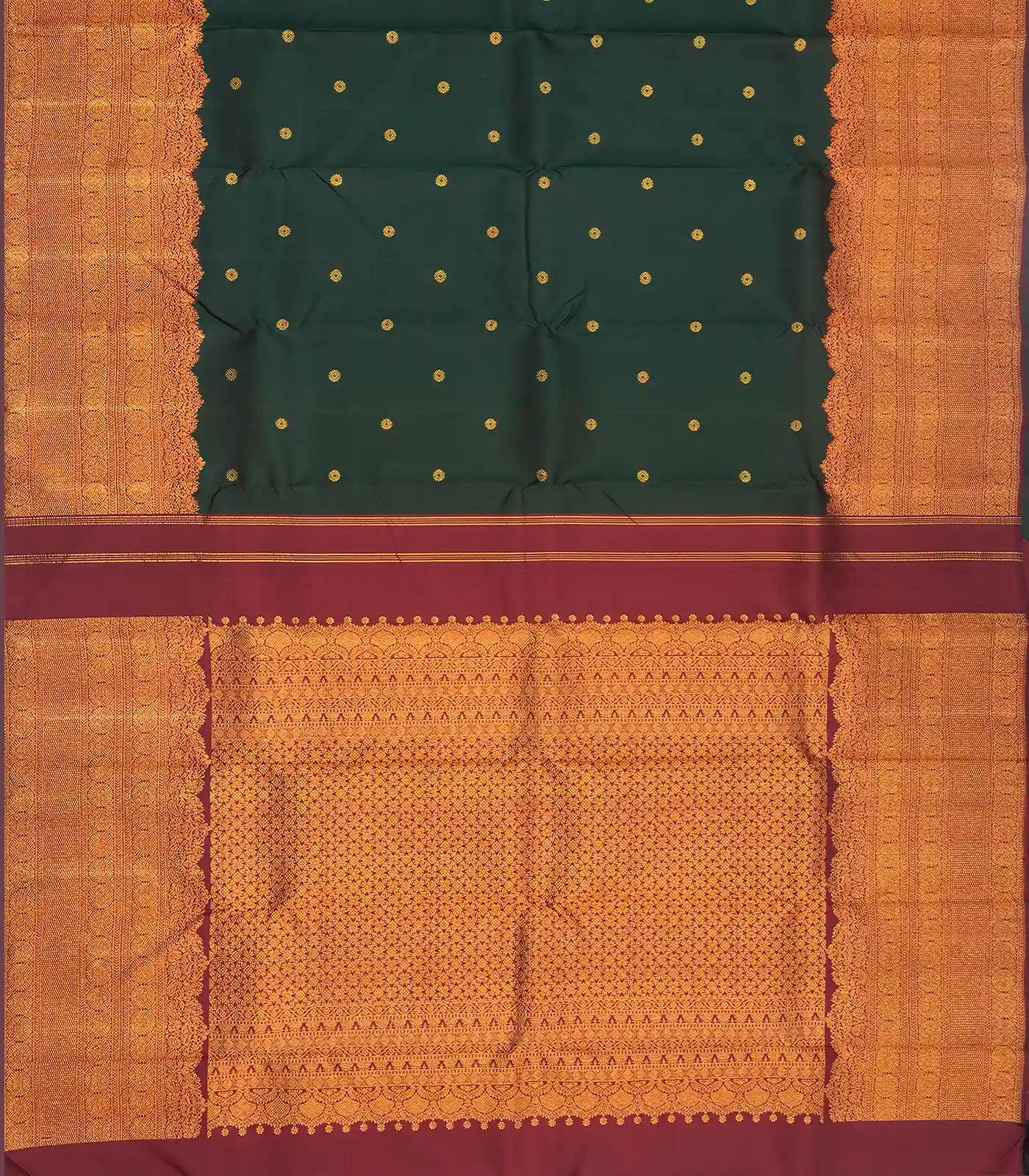 RmKV Bottle Green Handloom Kanchipuram Silk Saree With Meena Buttas - view 2