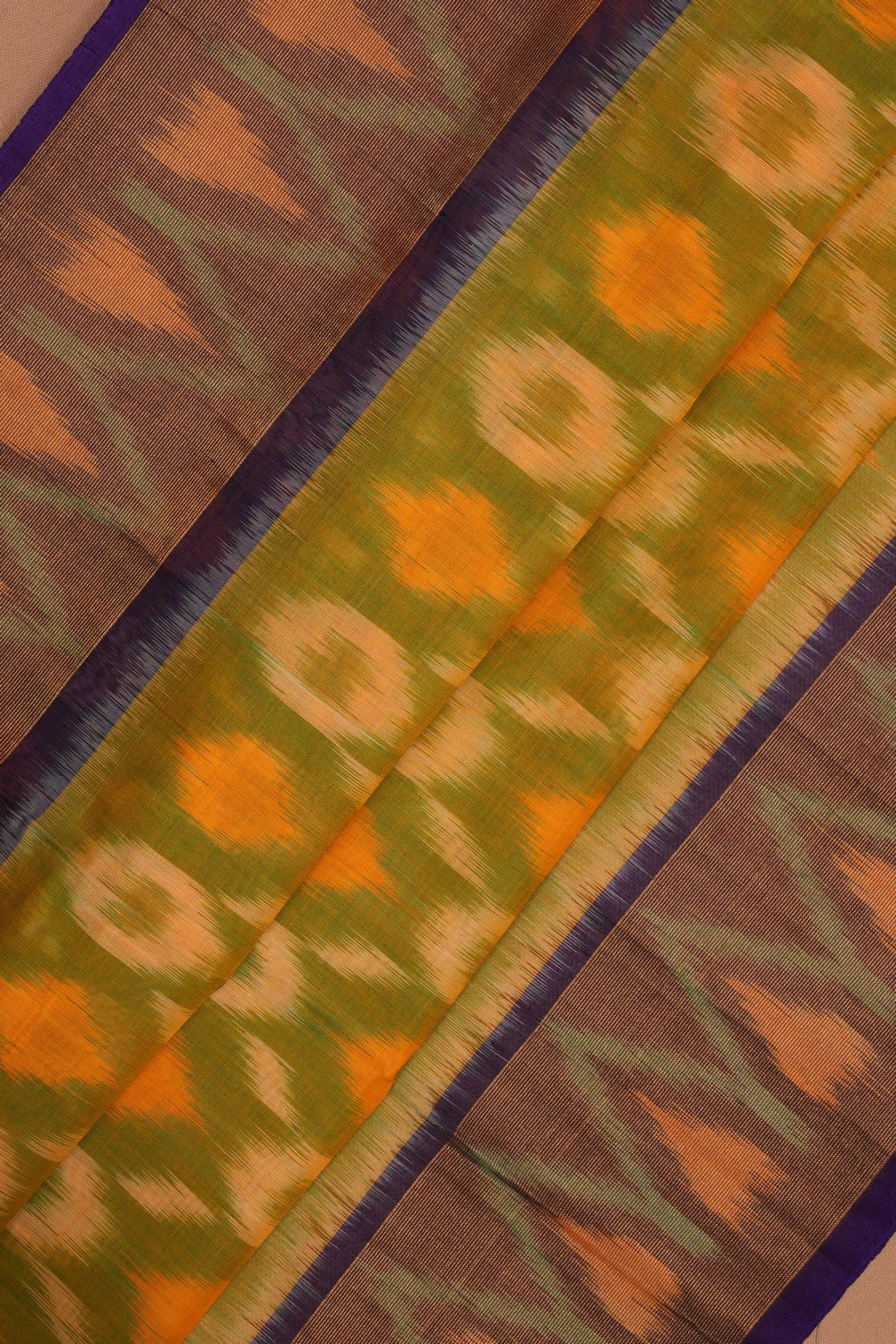 Kalanjali Ikat Cotton-Silk Spring Green Saree - view 2