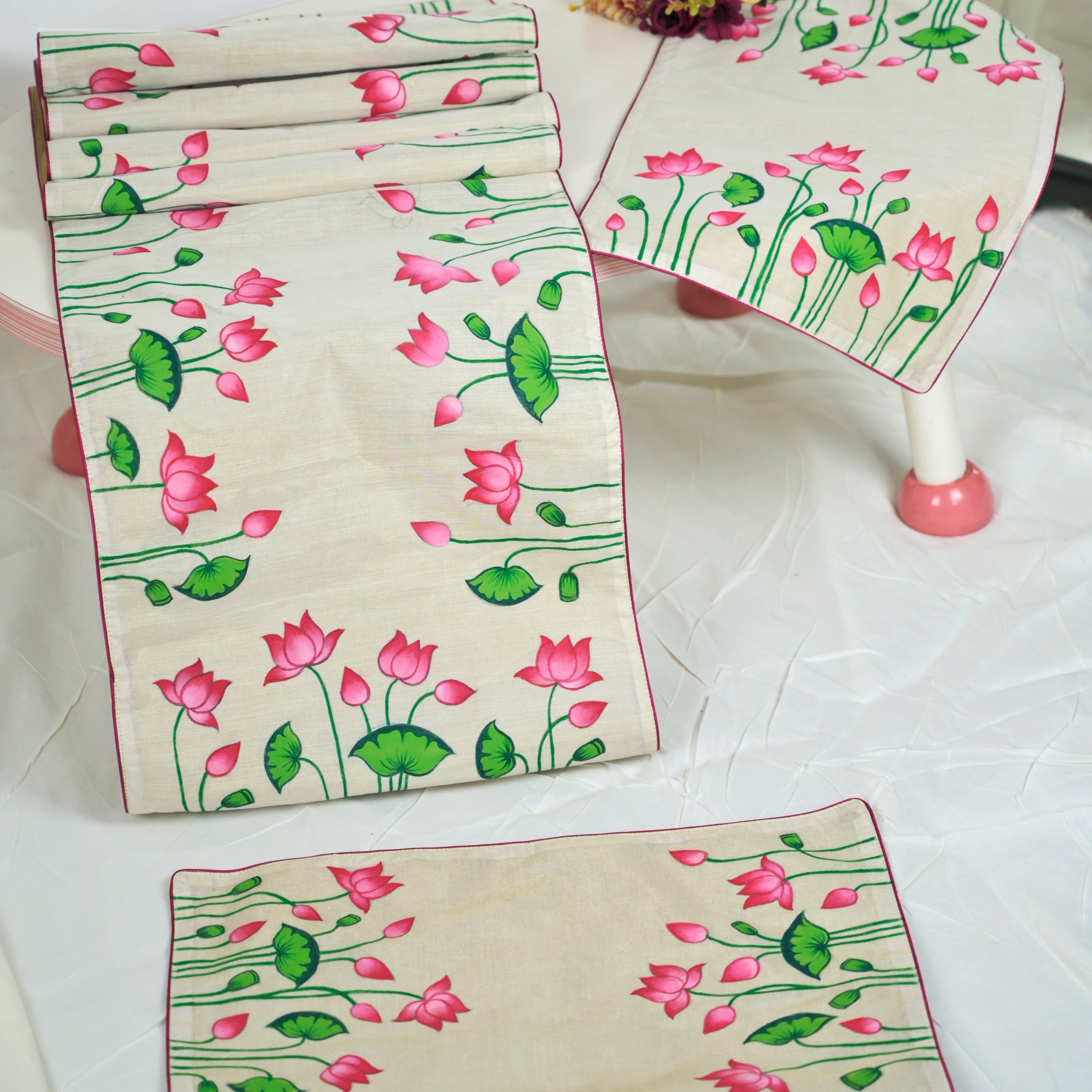 DIORAMA DESIGNS Madhubani Handpainted Chanderi Table Runner & Table Mats Set - view 5