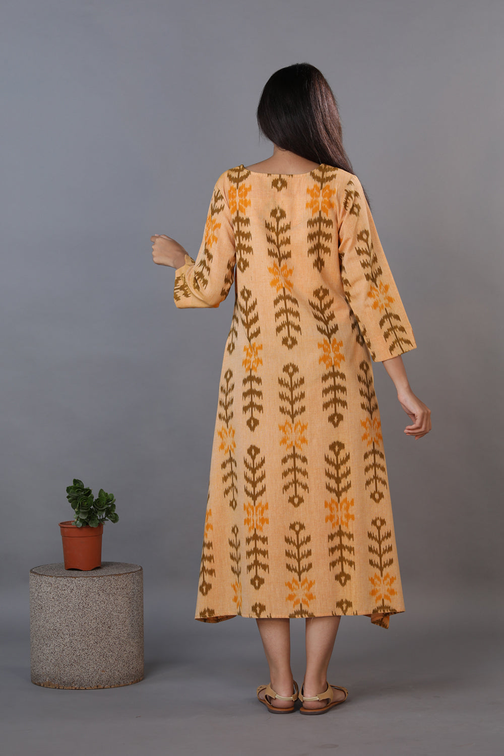 Kalanjali Ethnics Honey beige hand woven cotton Ikat kurti - view 5
