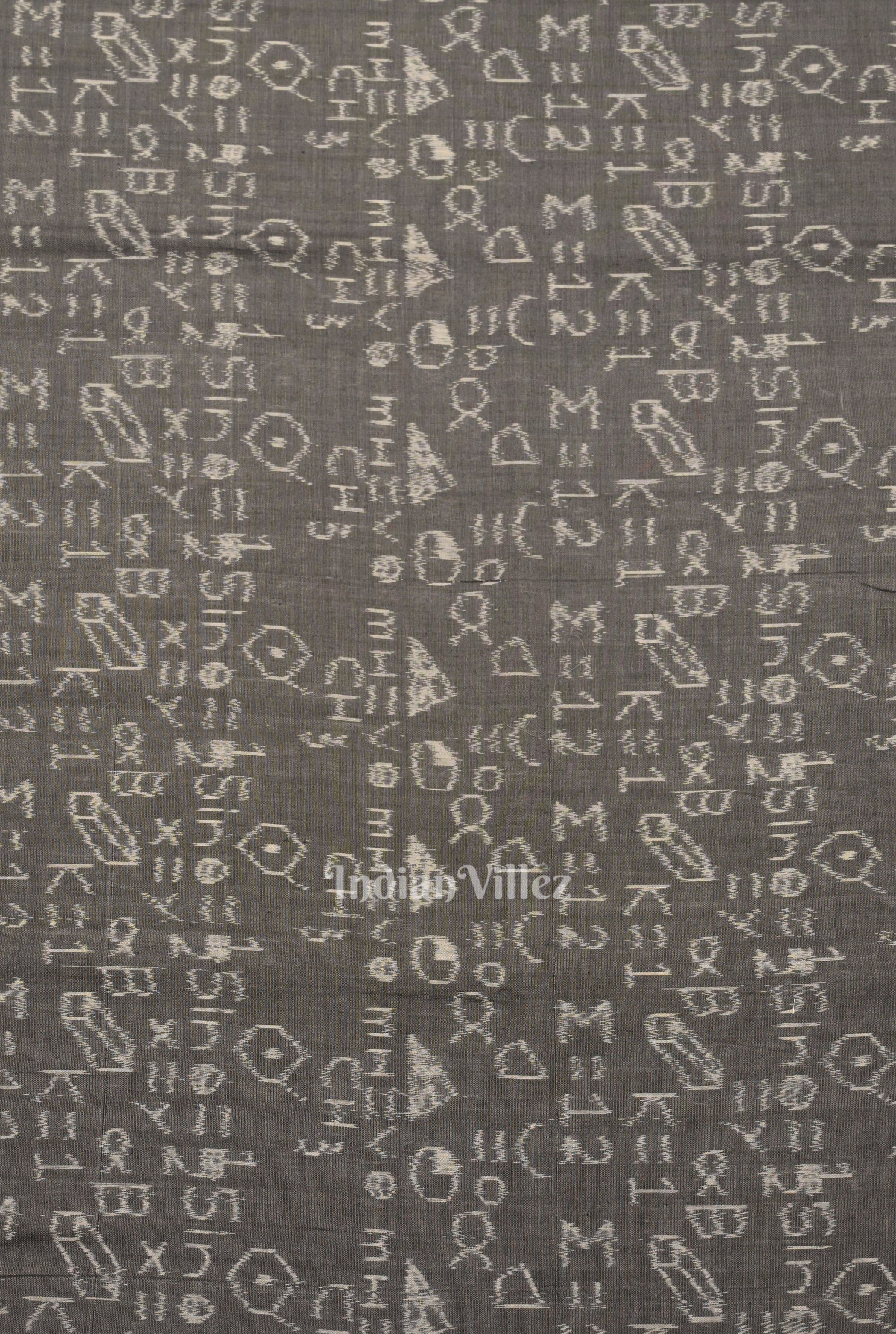 IndianVillèz Ash Gray Geometry Theme Odisha Ikat Sambalpuri Cotton Fabric - view 3