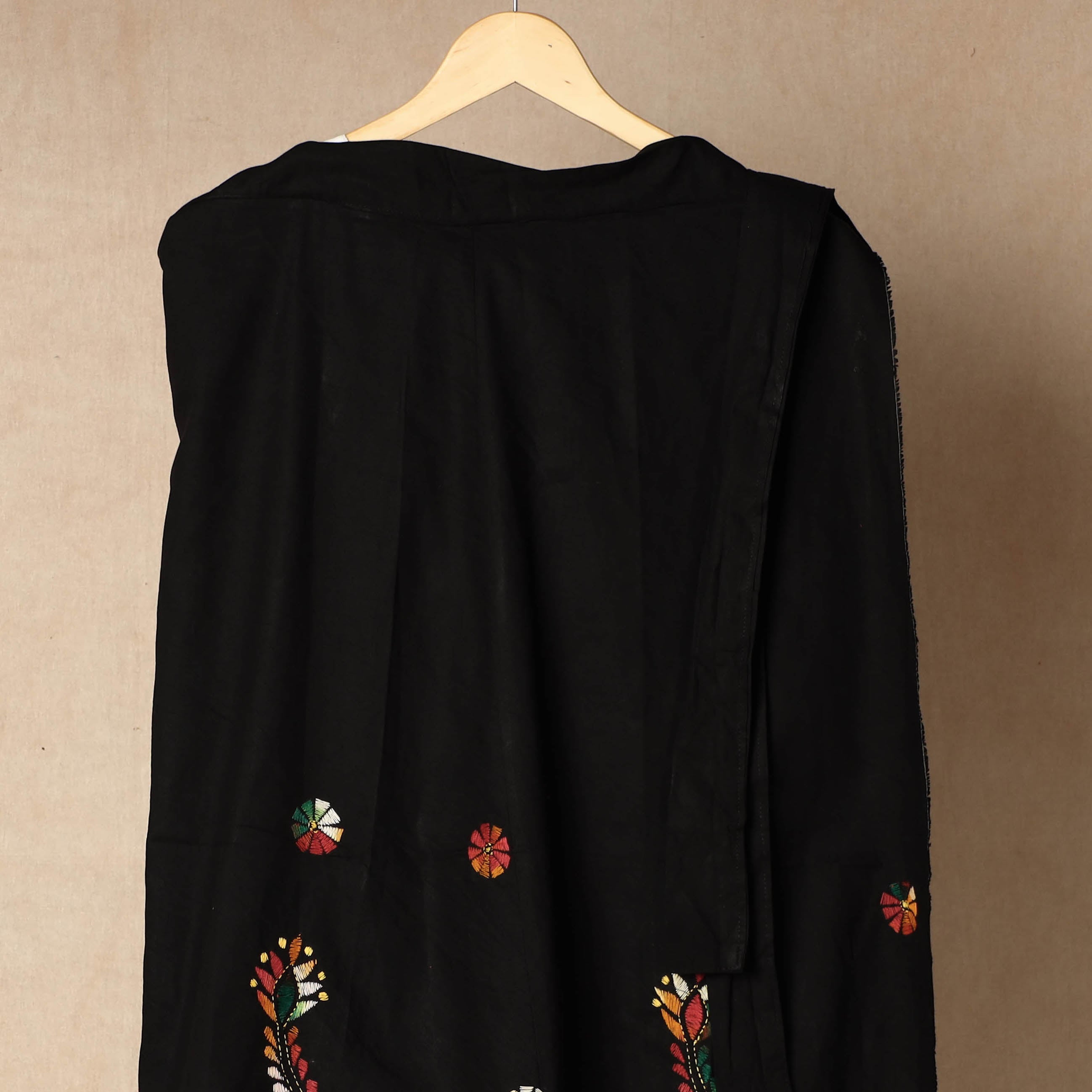 KHUSHBASH - HAPPY LOOM OF EAST Black - Bengal Kantha Embroidery Cotton Wrap Around Skirt - view 3