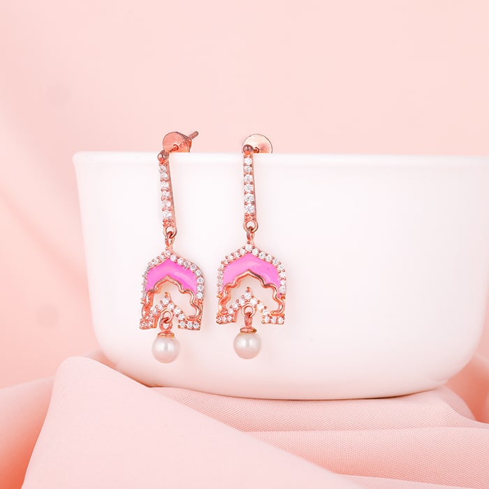 GIVA Jewellery Rose Gold Hawa Mahal Earrings - view 2