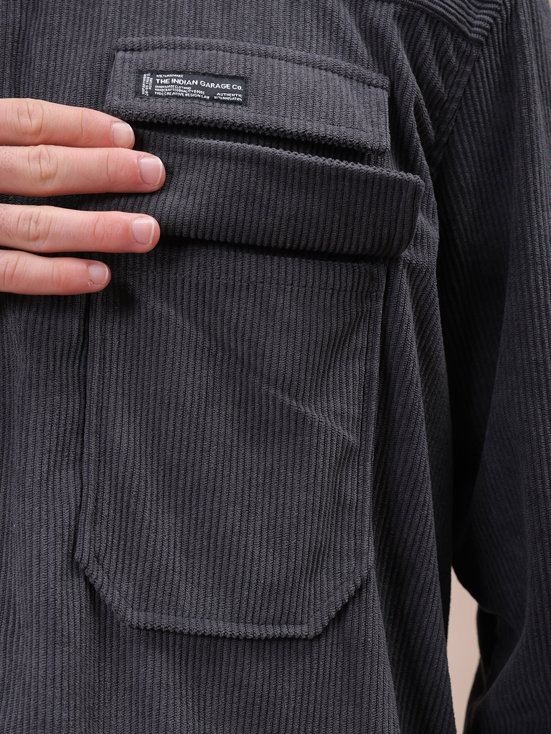 The Indian Garage Co Men's Grey Relaxed Fit Knitted Corduroy Utility Jacket - view 7