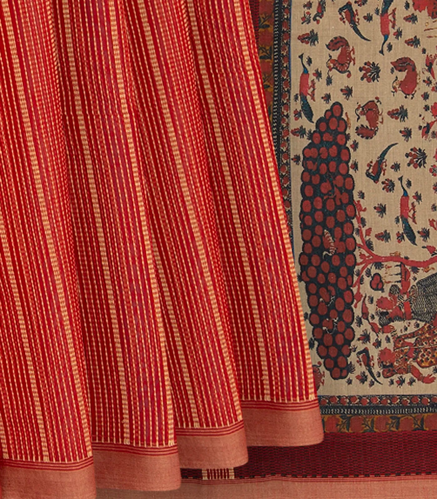 RmKV Orange Tussar Silk Saree With Stripes -Orange