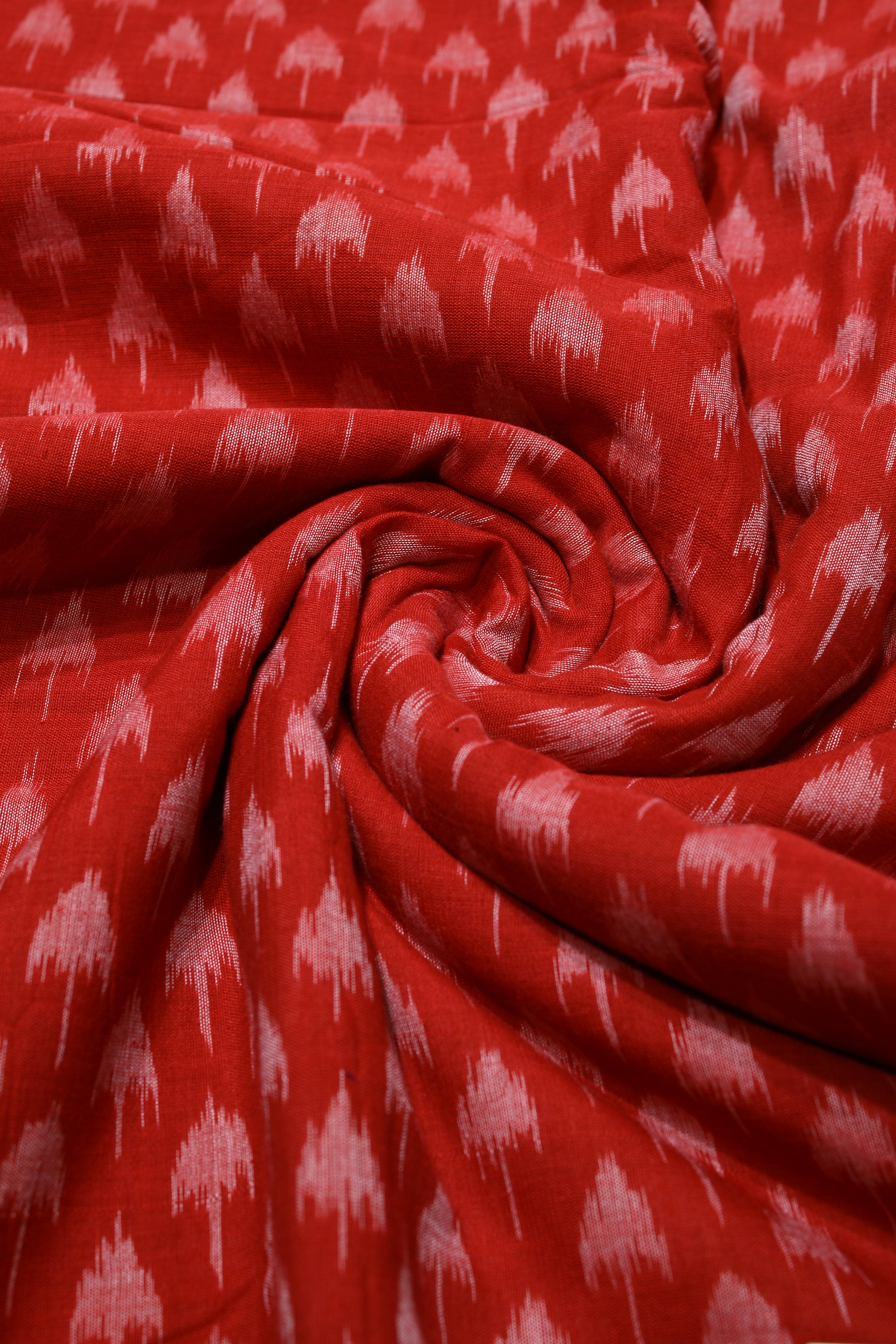 IndianVillèz Red Mushroom Theme Sambalpuri Ikat Cotton Fabric