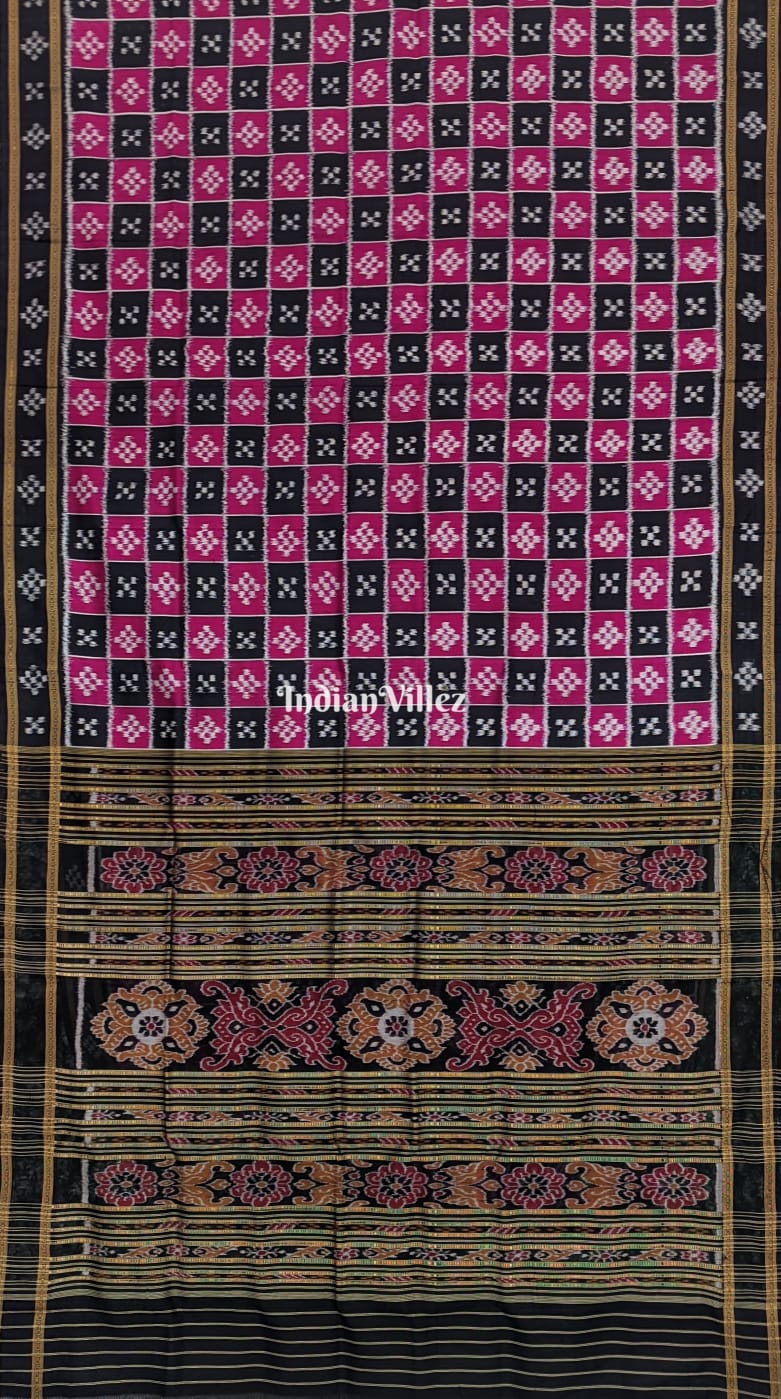 IndianVillèz Magenta Body Pasapali Khandua Ikat Silk Saree