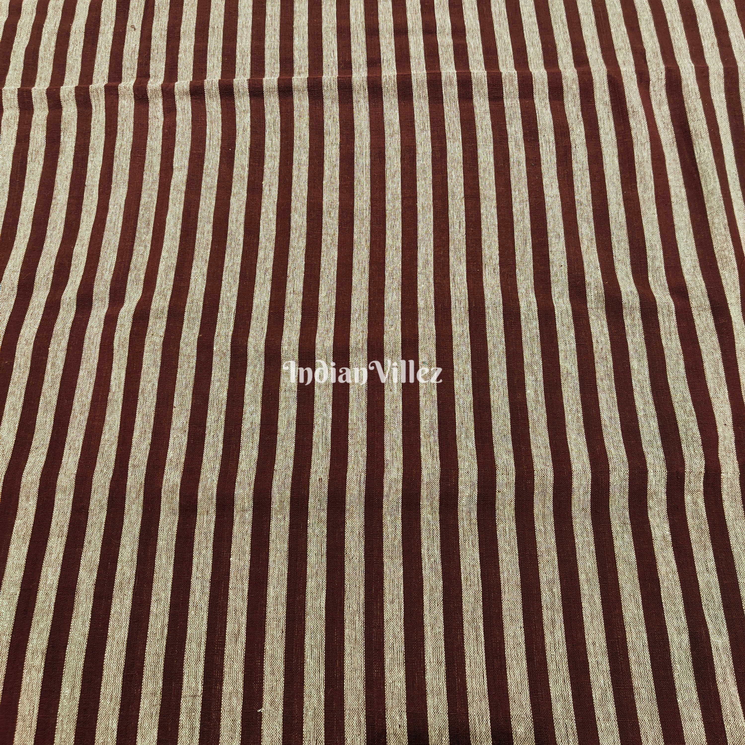 IndianVillèz Maroon Grey Strips Organic Natural Dyed Kotpad Fabric - view 2