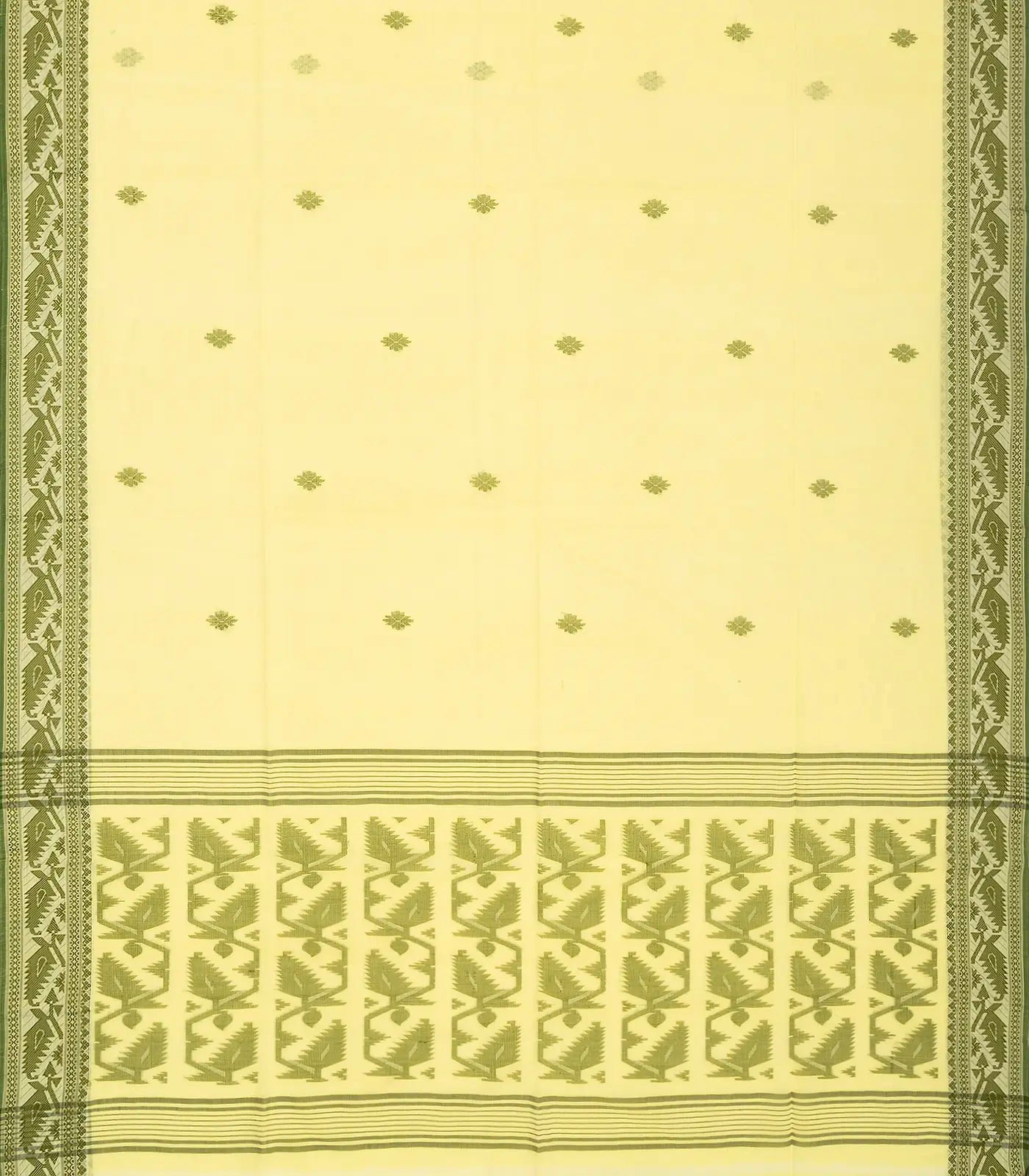 RmKV Yellow Handloom Bengal Cotton Saree With Floral Buttas - view 2
