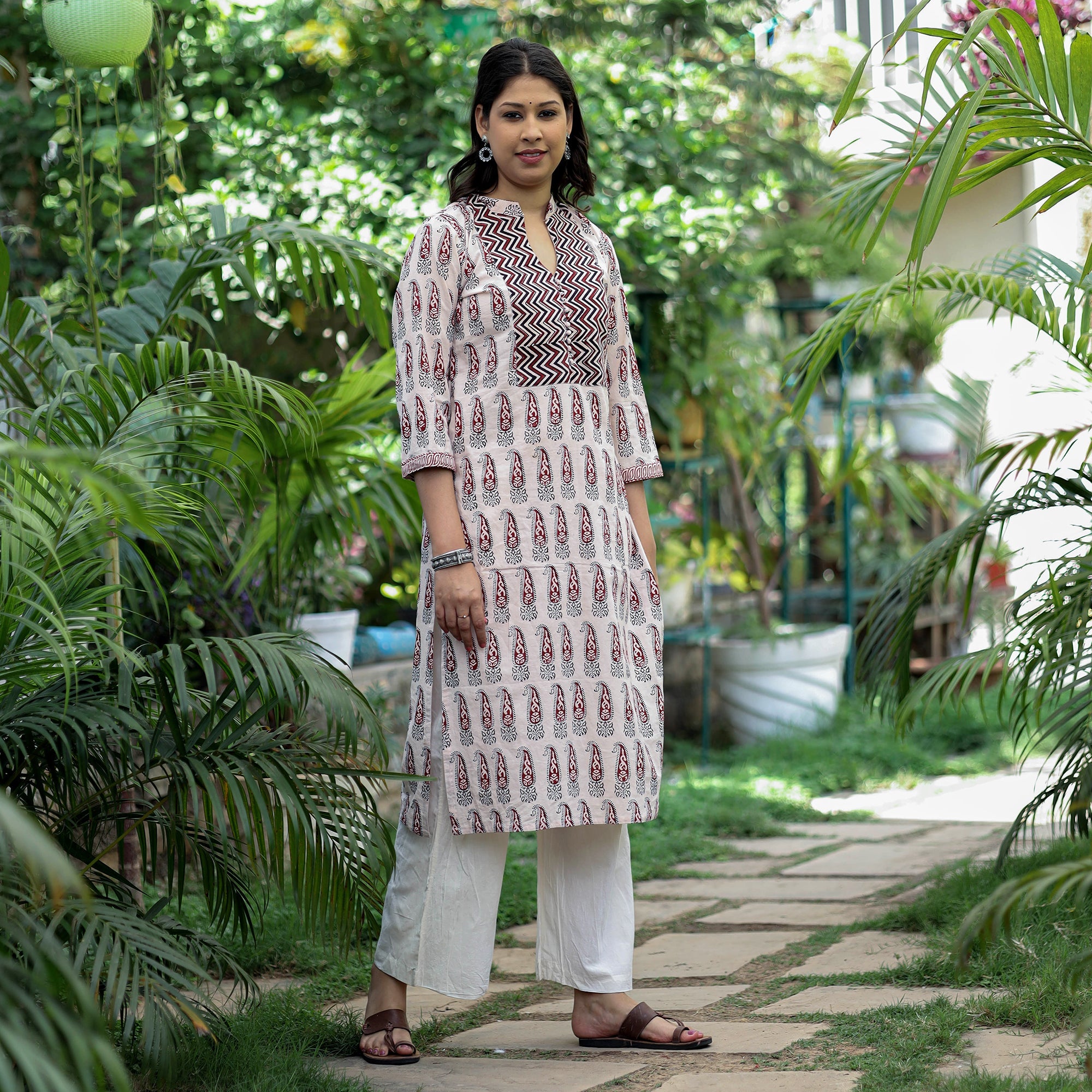 ITOKRI CASUALS Beige - Block Print Cotton Straight Bagh Kurta - view 2