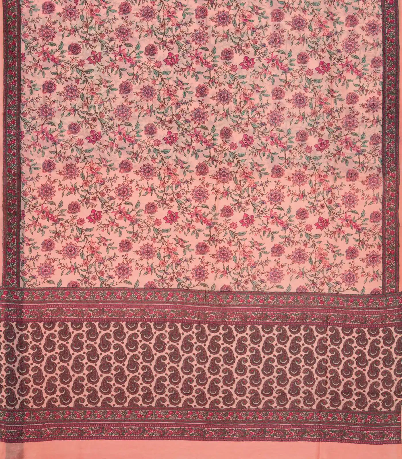 RmKV Light Peach Handloom Chanderi Cotton Saree With Printed Floral Motif - view 2