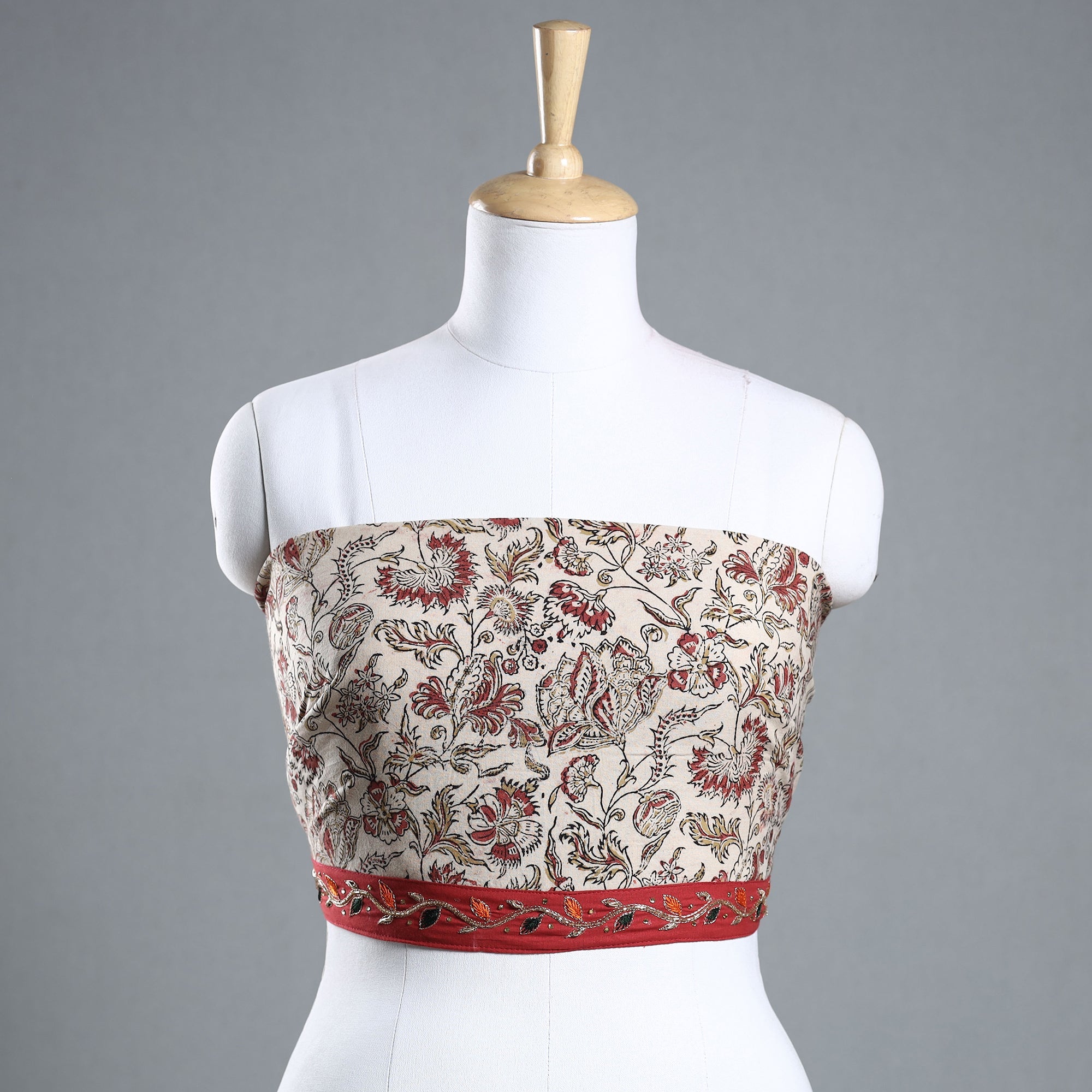 NOORI BAZAR Beige - Zardozi Hand Embroidered Kalamkari Cotton Blouse Piece