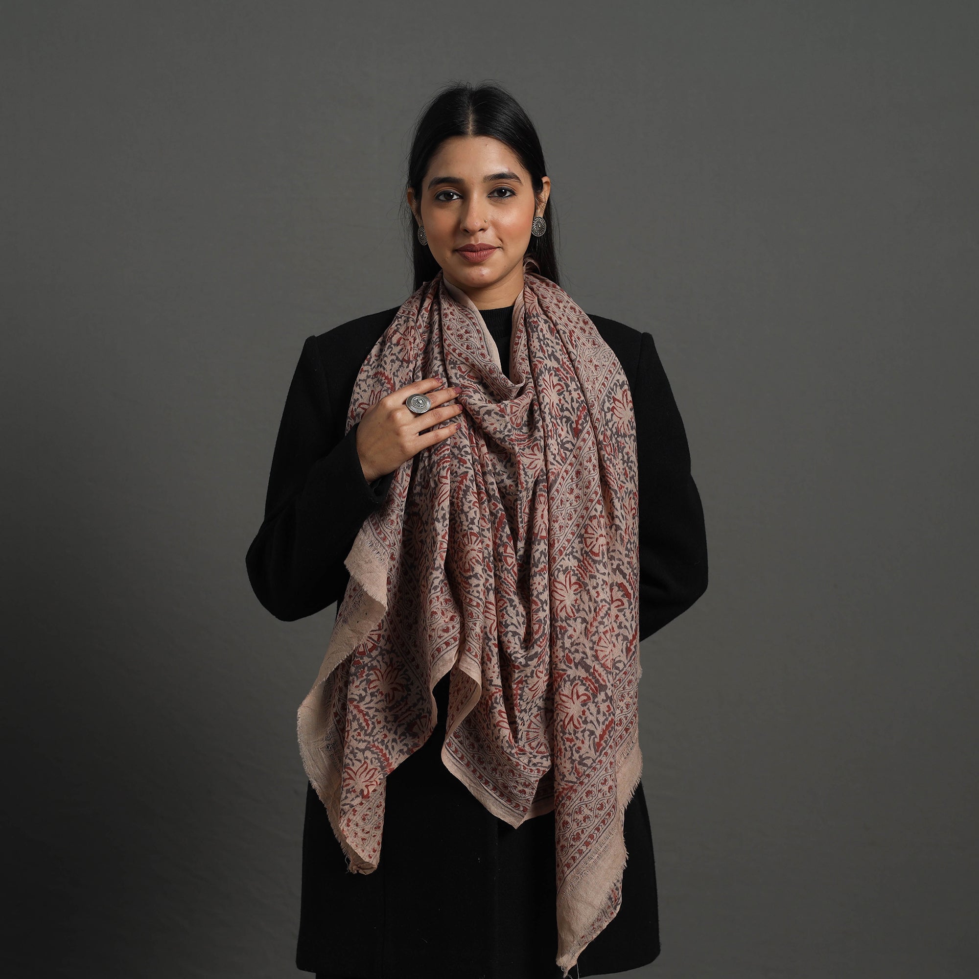 PITCHUKA SRINIVAS KALAMKARI PEDANA Brown - Block Print Pedana Kalamkari Wool Stole 26 - view 2