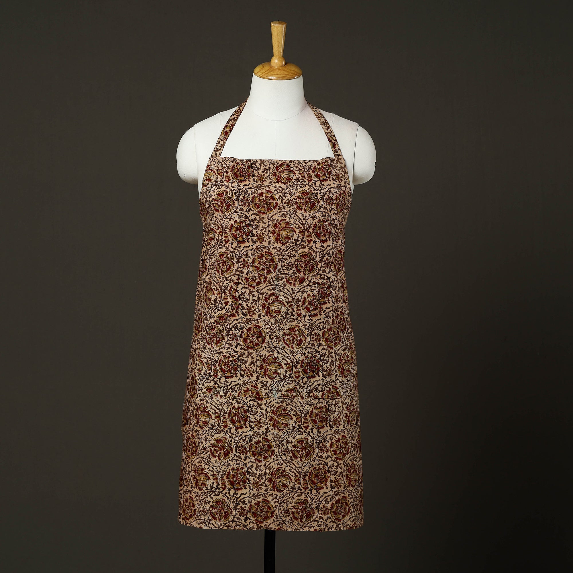 JALPARI Beige - Kalamkari Block Print Cotton Apron with Pocket 55