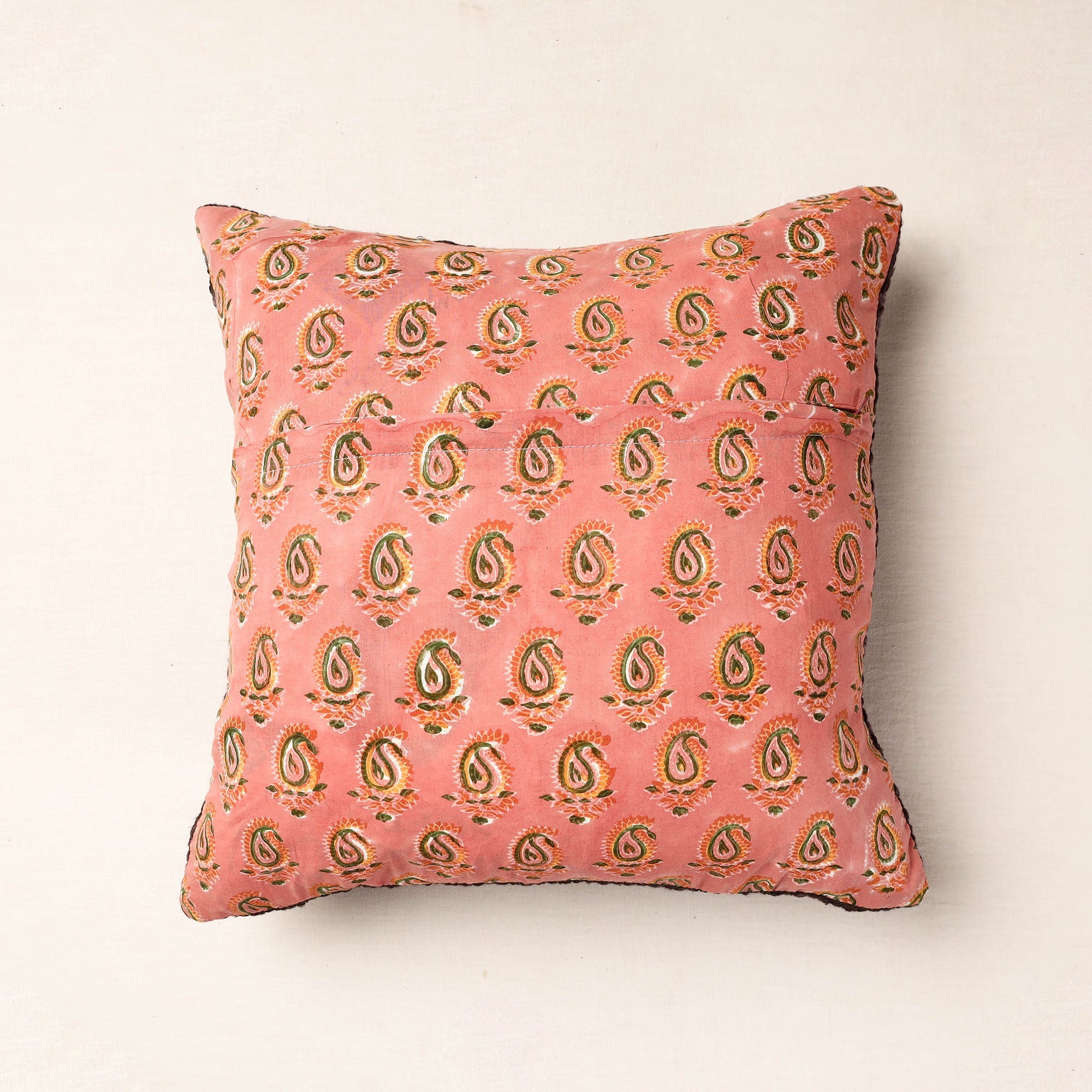 ARTISAN HAND BLOCK PRINTS Blue - Bagru Block Printed Jute Cushion Cover (16 x 16 in) - view 3