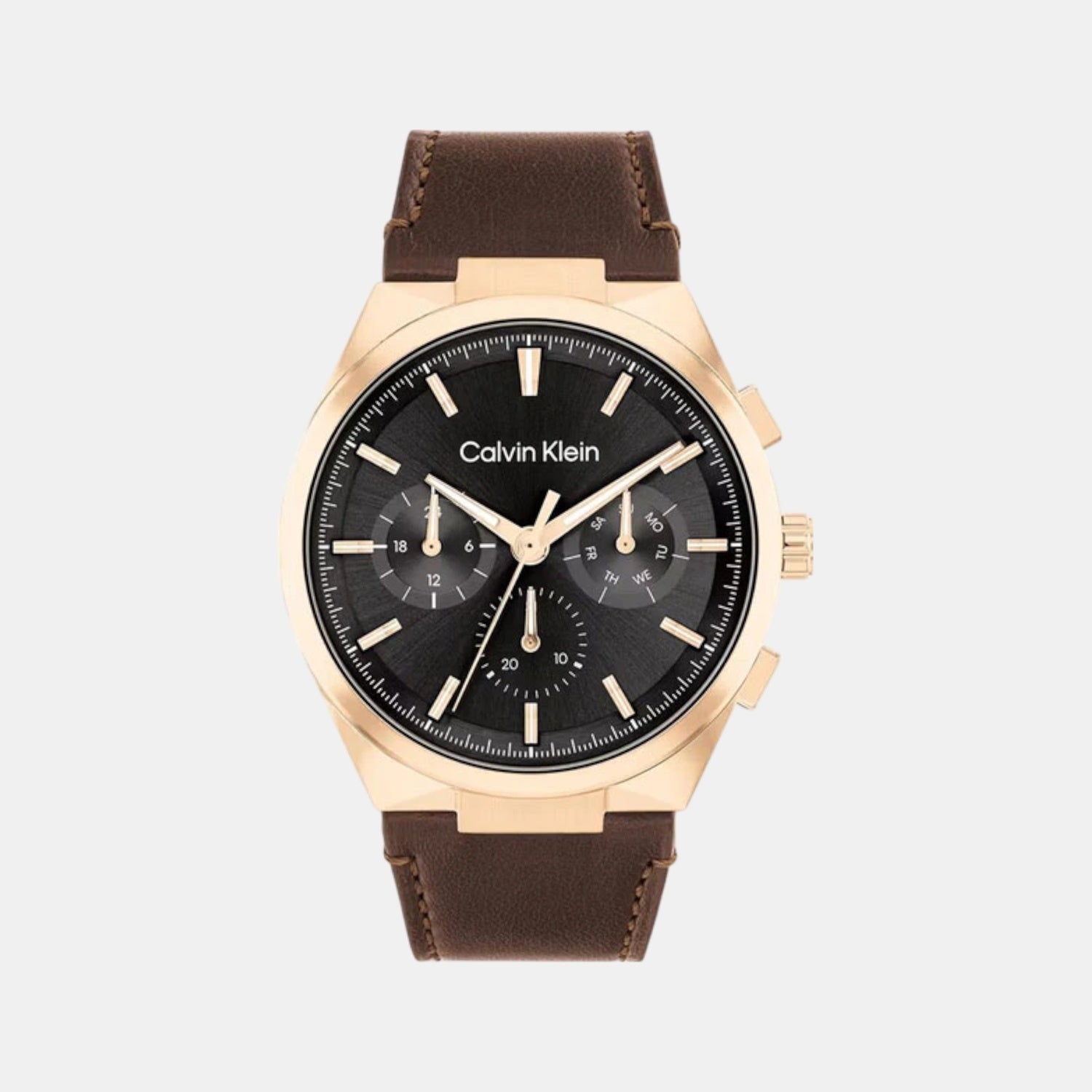 Calvin Klein Distinguish Men Quartz Black Dial Multi-Function Leather Watch 25200507