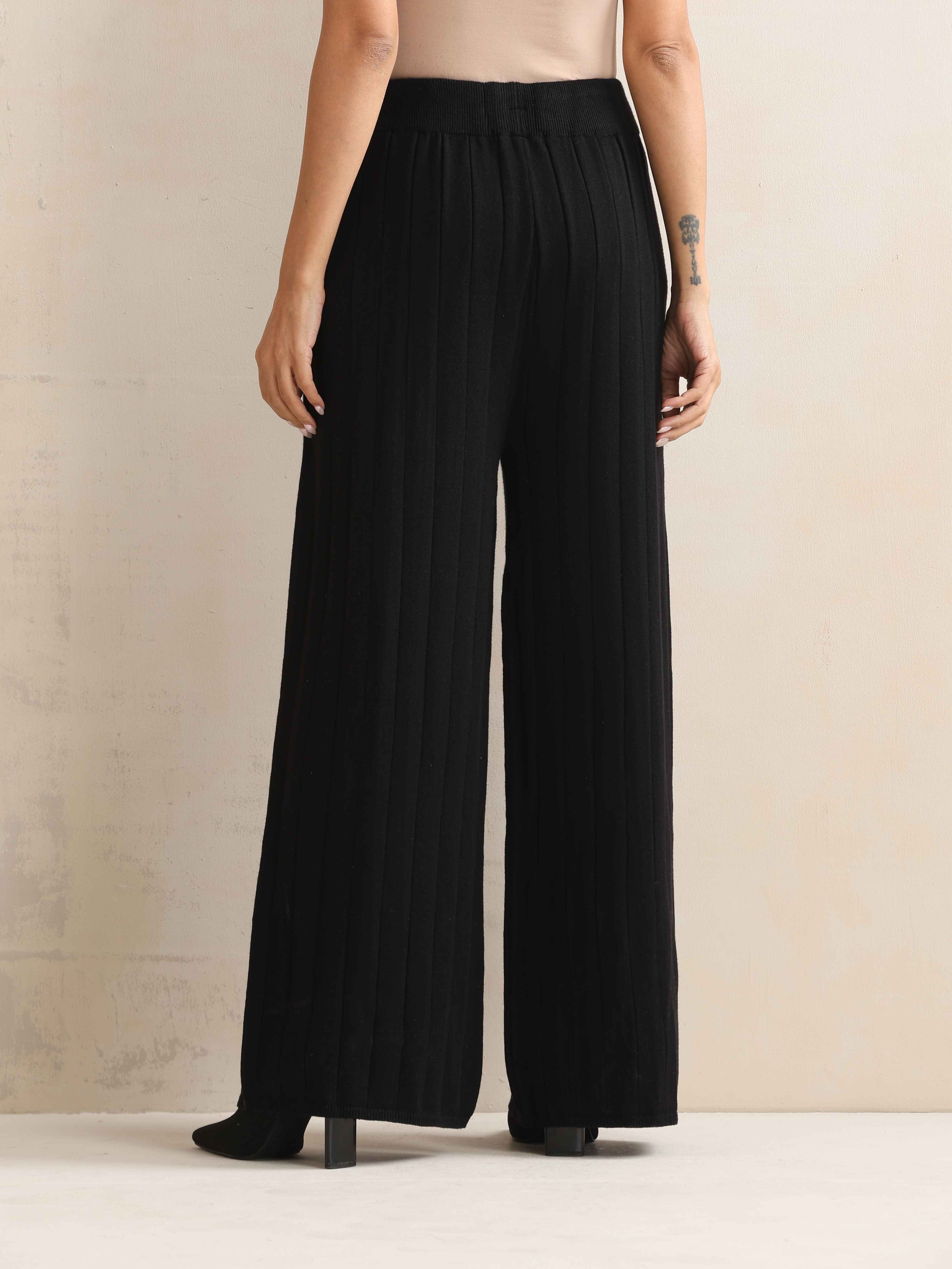 trueBrowns Black Woollen Flared Pants - view 5