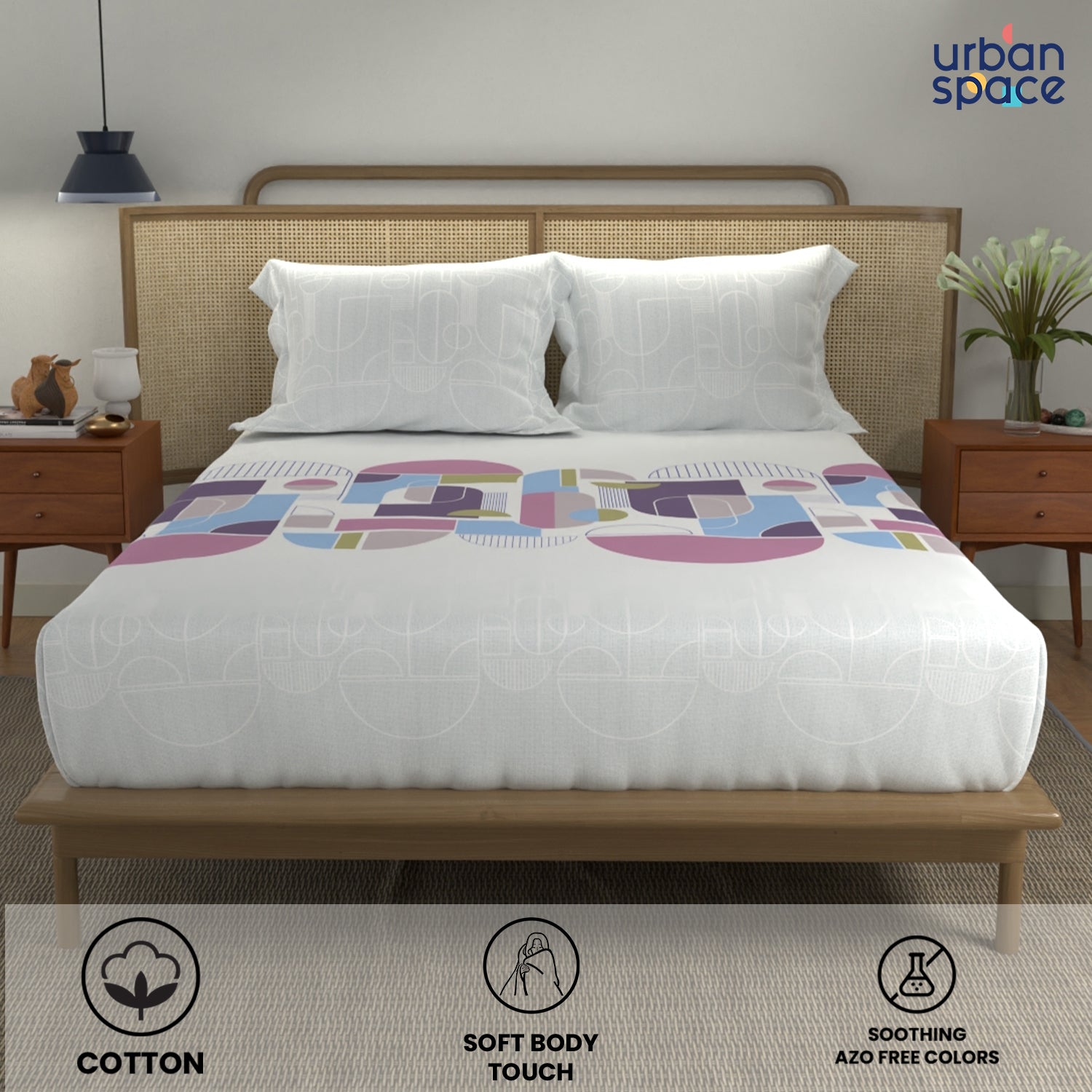 Urban Space -Home Furnishing Store Divine 100% Cotton Bedsheet for Double Bed with 2 Pillow Covers - Binary Mauve - view 3