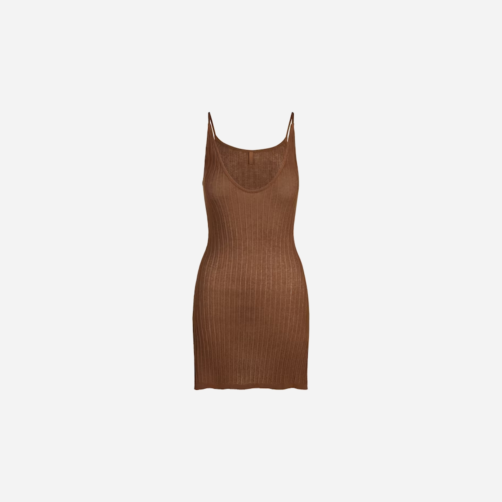 SKIMS Sheer Knit Mini Plunge Dress Bison