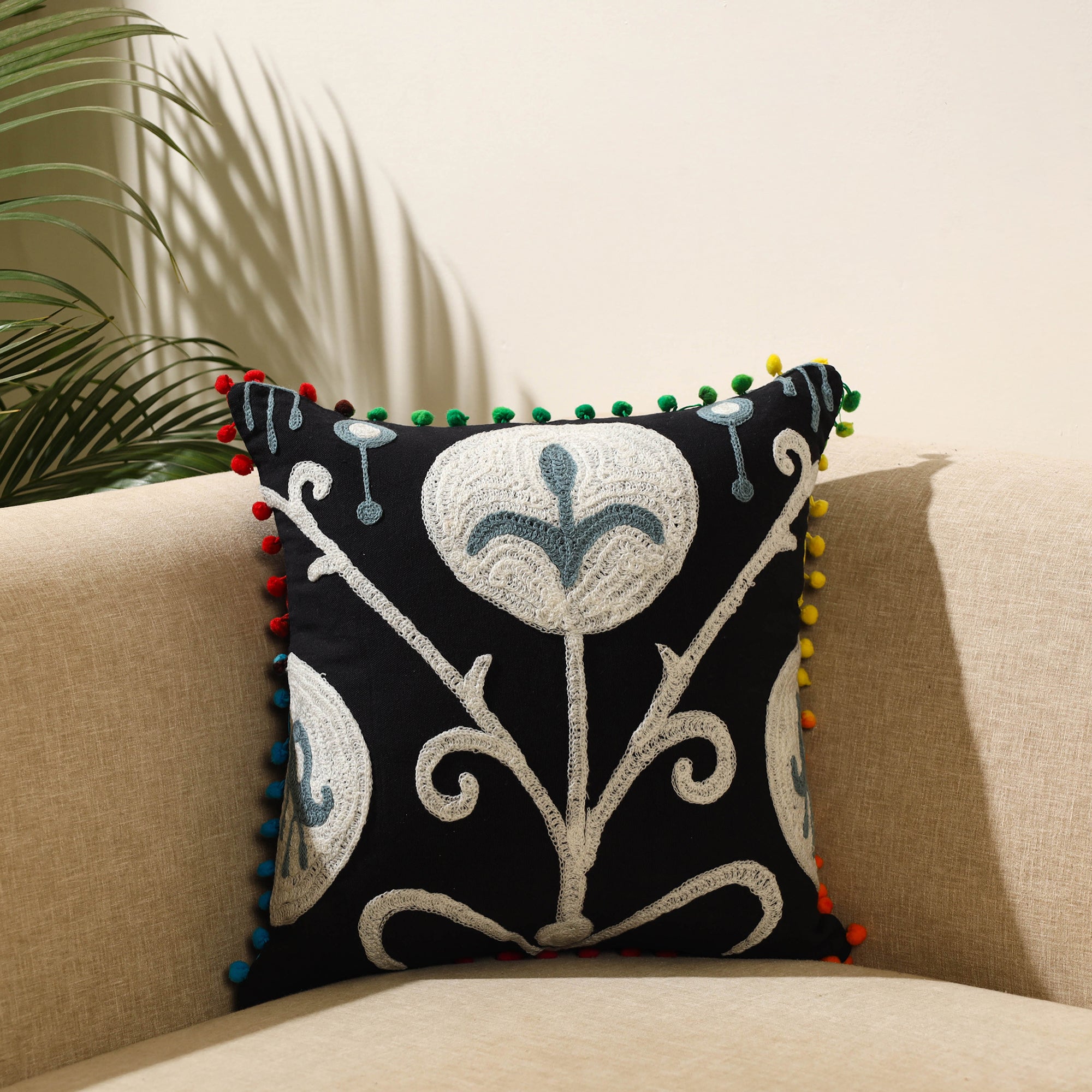HAVELI CHRONICLES Black - Suzani Embroidery Cushion Cover (16 x 16 in) 38