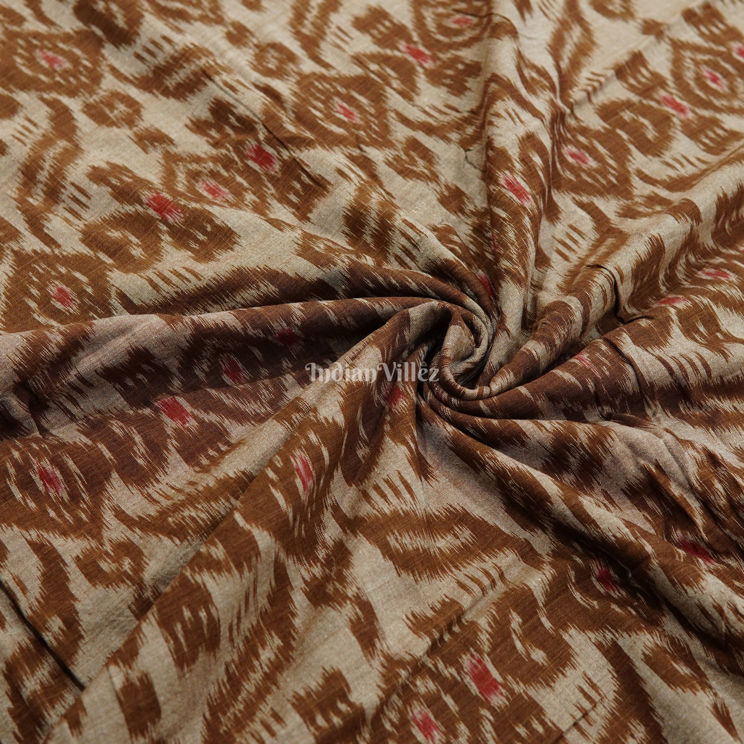 IndianVillèz Brown Grey Sambalpuri Ikat Cotton Fabric