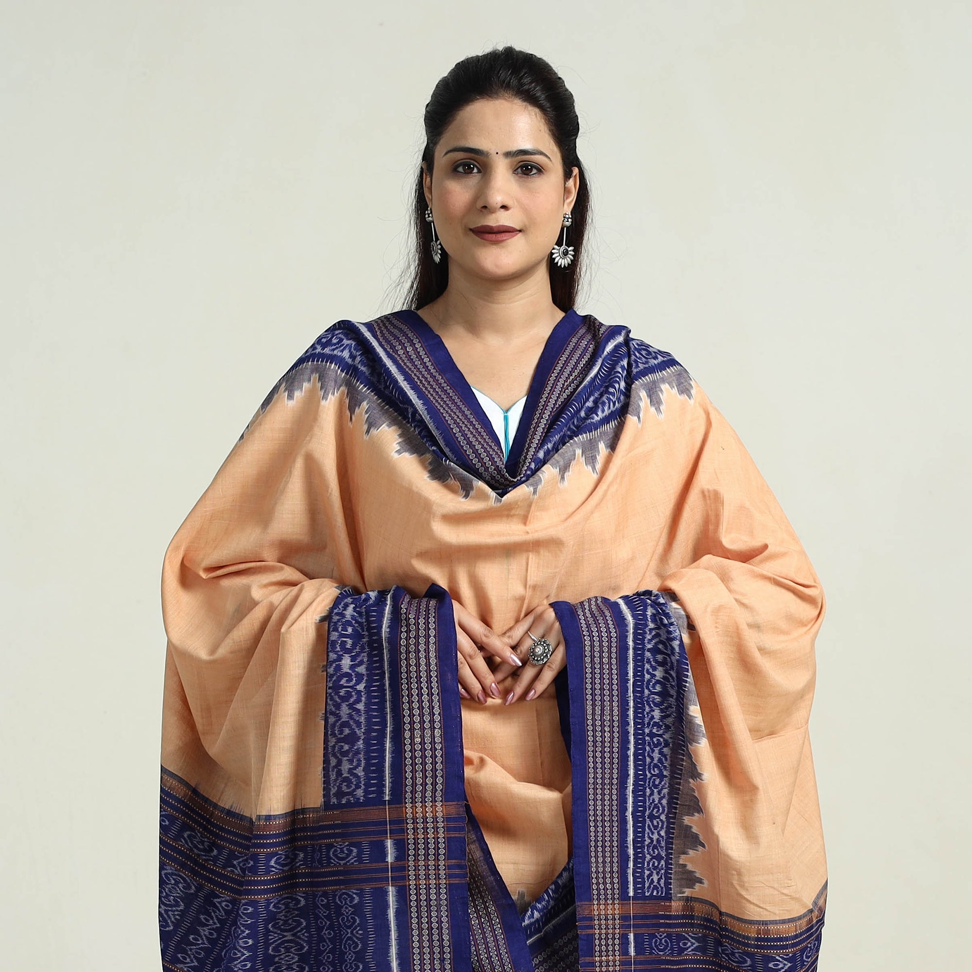 ASHOKA ASSEMBLE - CELEBRATING CRAFTS OF ODISHA Beige - Sambalpuri Ikat Weave Handloom Cotton Dupatta 13 - view 3