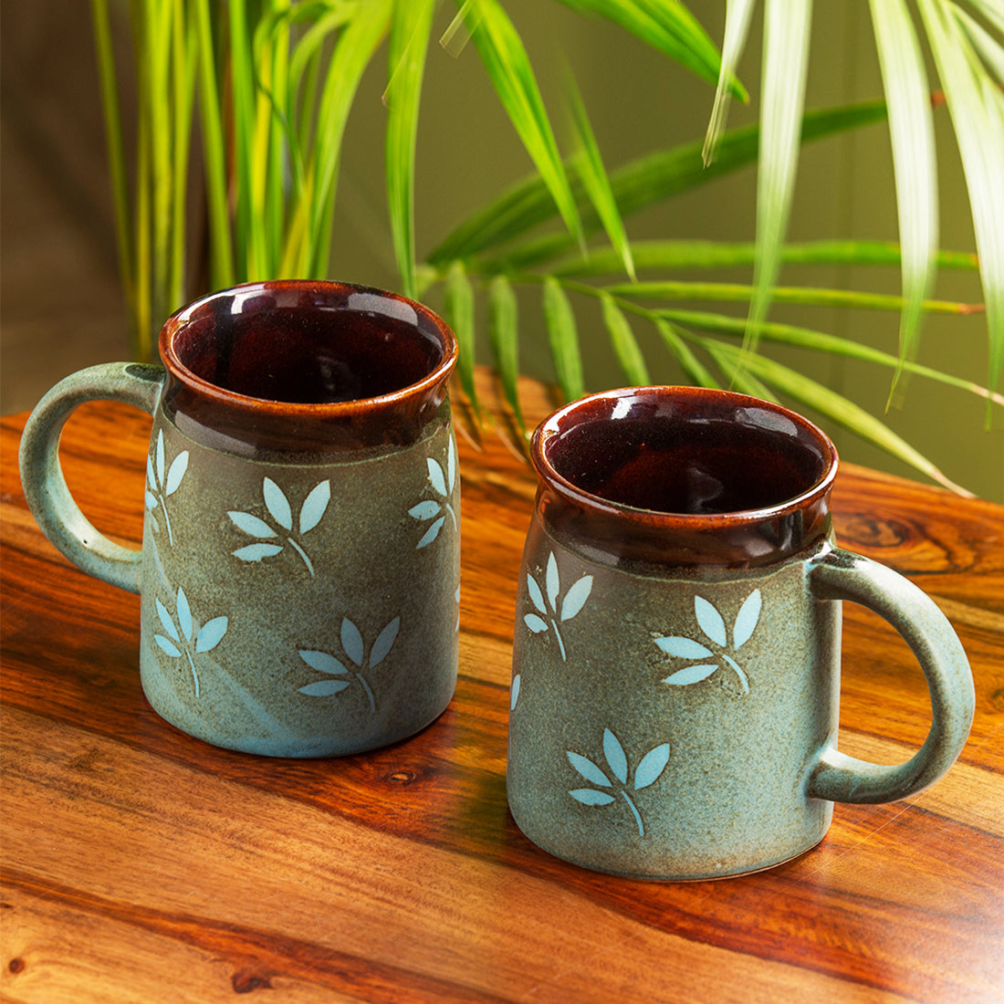 Coffee tea mugs – EXCLUSIVELANE 'Leaf Sips' Handpainted & Handglazed Studio Pottery Coffee & Tea Mugs In Ceramic (Set of 2)