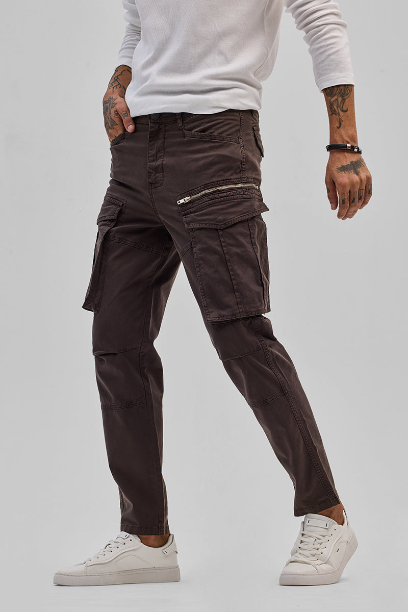 SNITCH Brown Relaxed Fit Cargo Pants - view 5