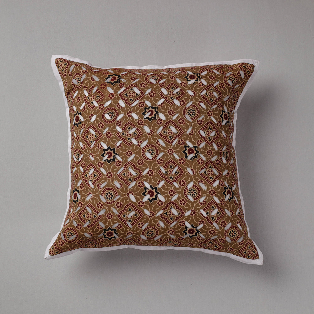 SHADES OF MARUDHARA Brown - Cutwork Cotton Applique Cushion Cover (16 x 16 in)
