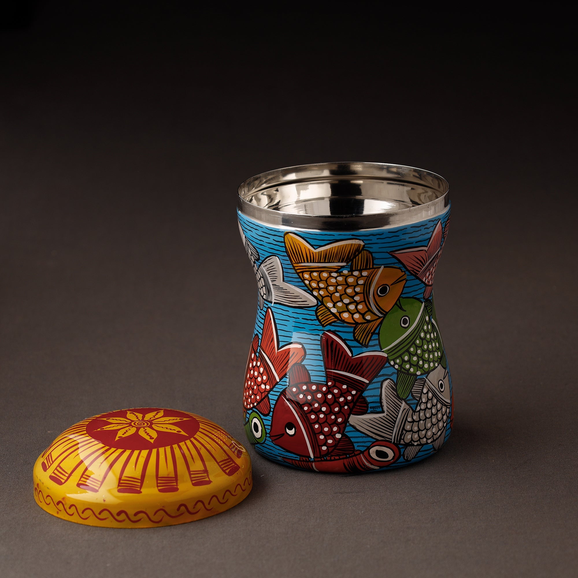AAYAAS Bengal Patua Handpainted Stainless Steel Multi Utility Container - view 2