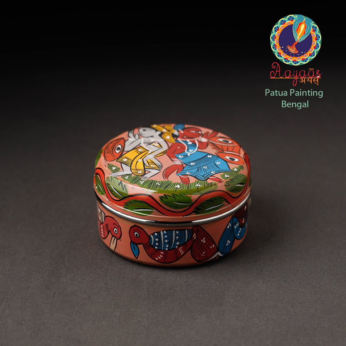 AAYAAS Bengal Patua Handpainted Stainless Steel Multi Utility Container