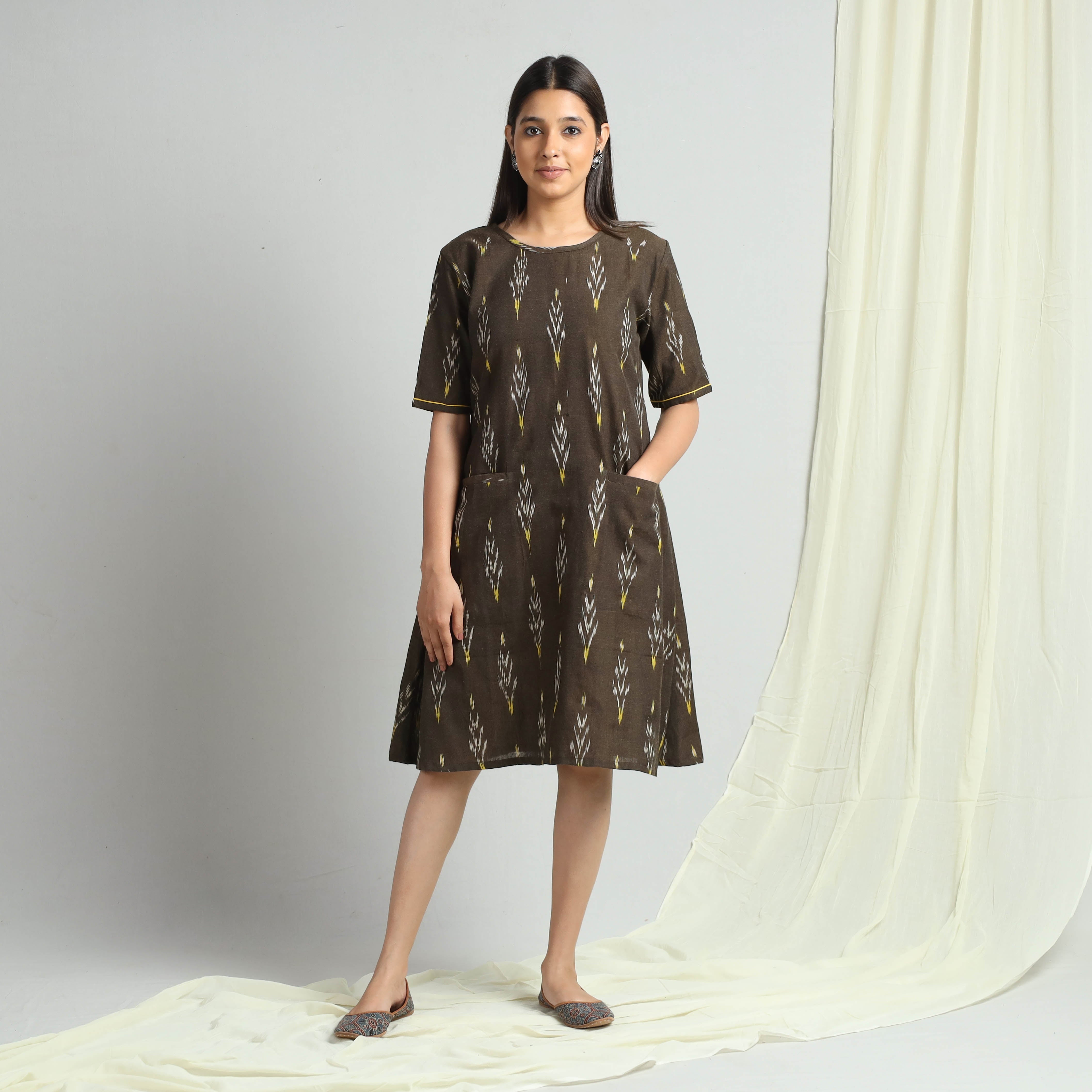 ITOKRI CASUALS Brown - Pochampally Ikat Weave Cotton Dress
