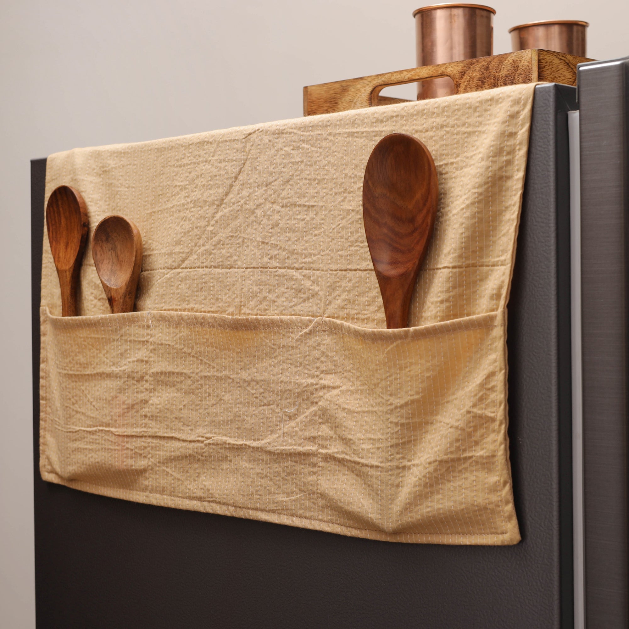 JALPARI Beige - Kantha Stitch Cotton Fridge Top Cover 09 - view 2