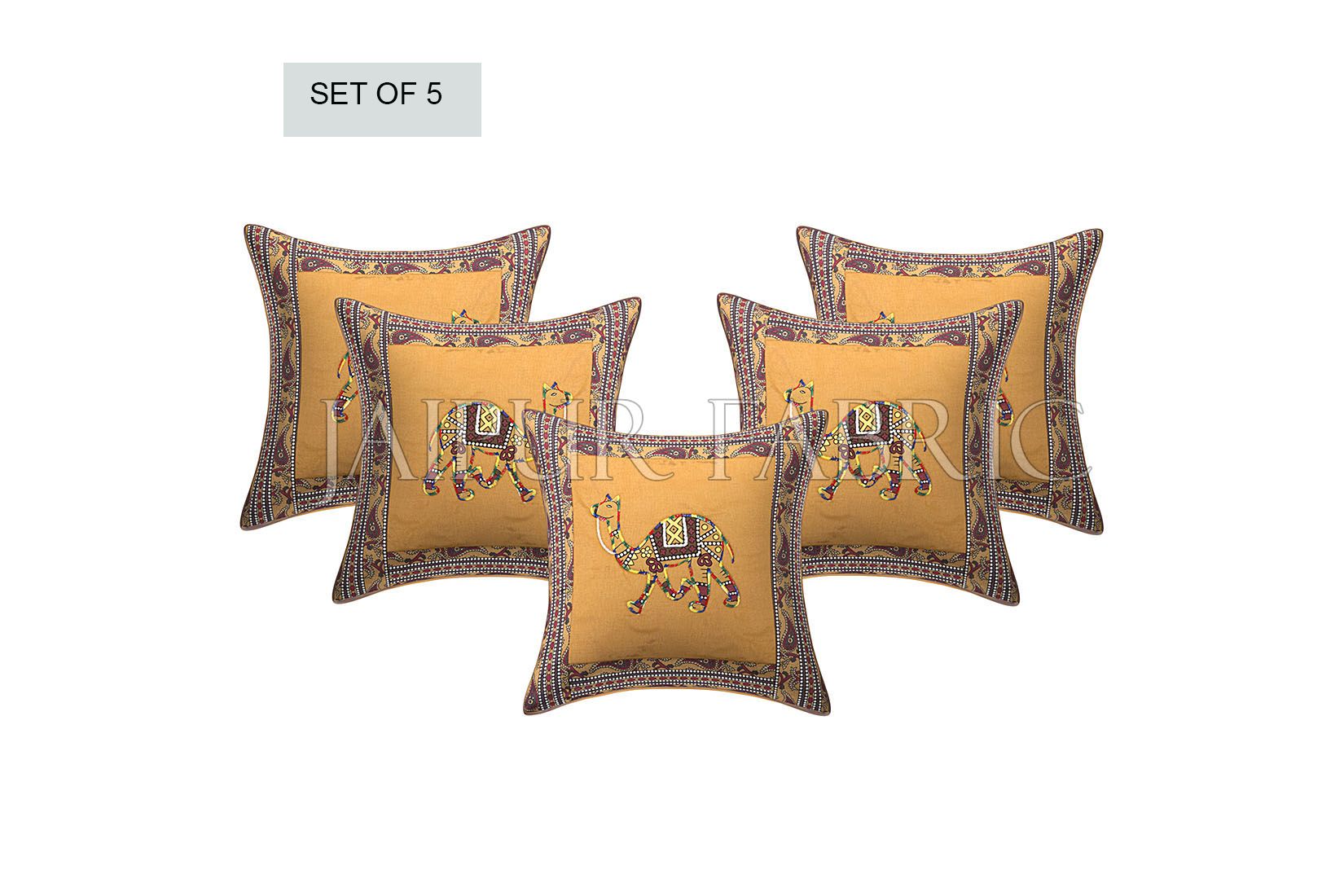 Patchwork applique cushion – JaipurFabric® Brown Camel Design Patchwork & Applique Cushion Cover