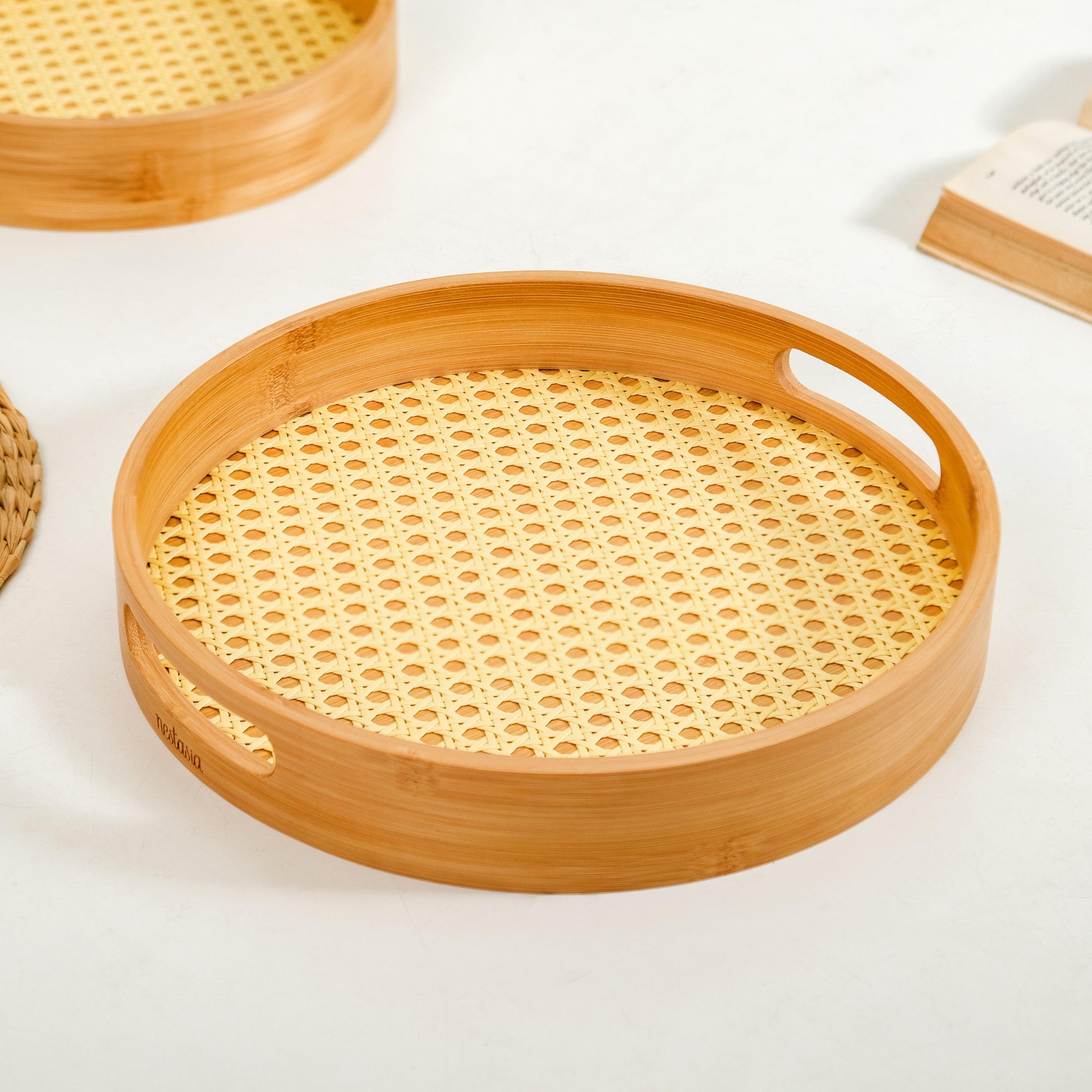 Nestasia Set Of 2 Rattan Weave Round Wooden Trays - view 6