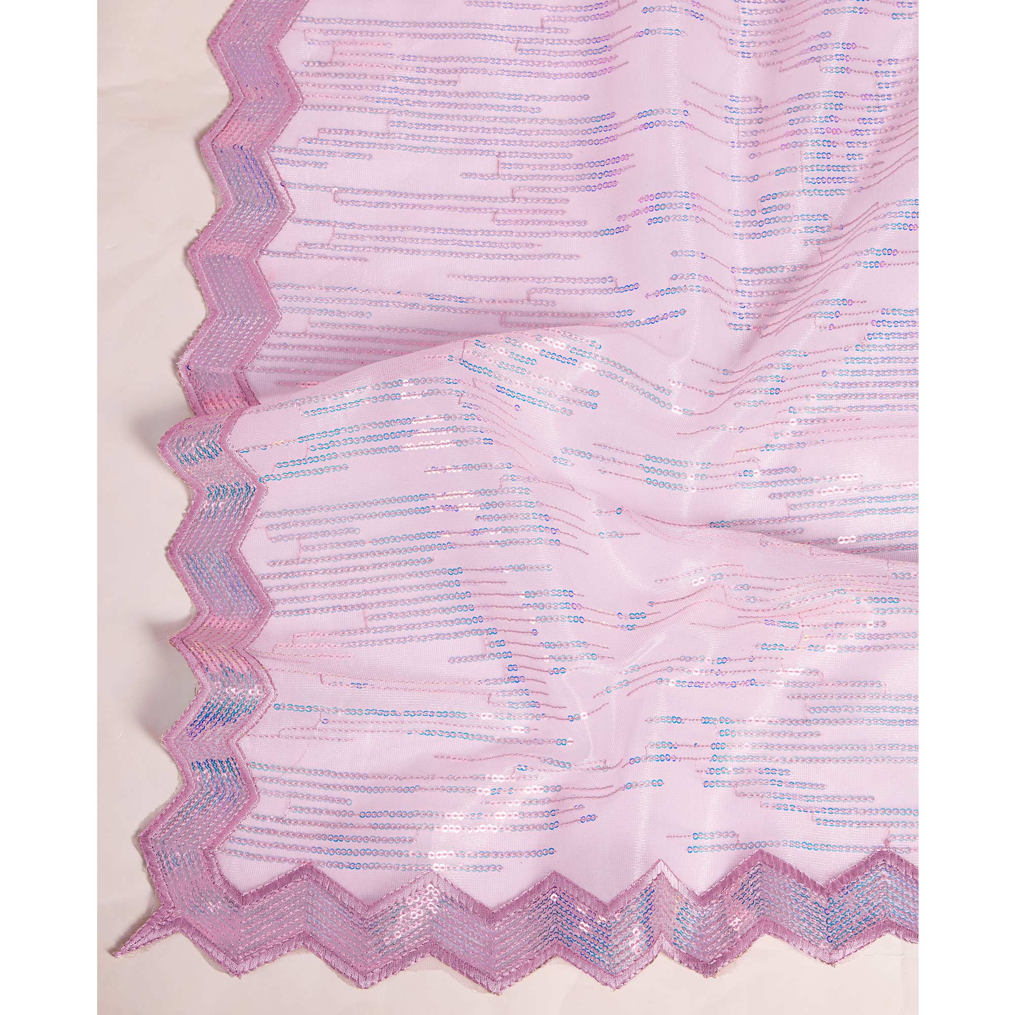 Peachmode Lavender Sequins Embroidered Silver Twill Net Saree - view 8