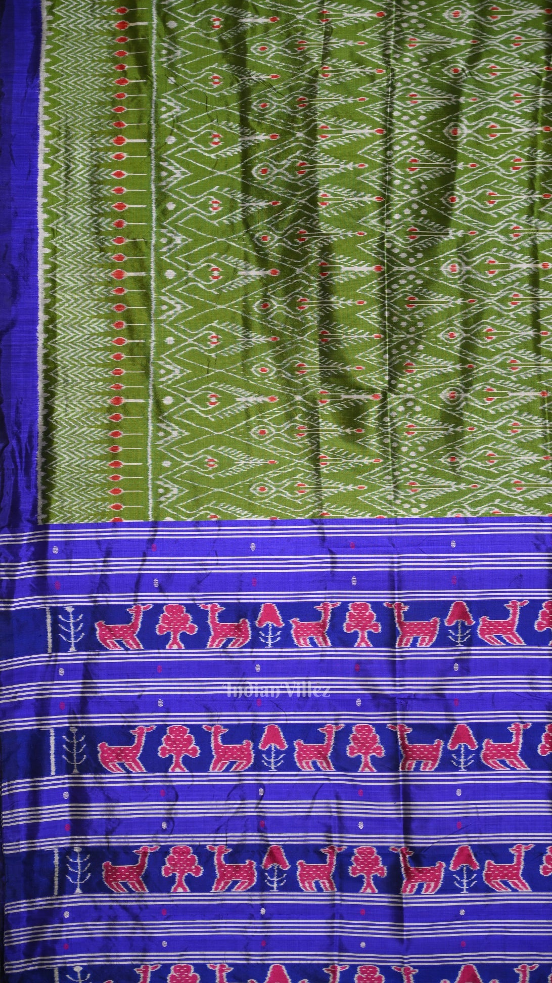 IndianVillèz Green Blue Cambodian Inspired Designer Contemporary Silk Saree - view 3