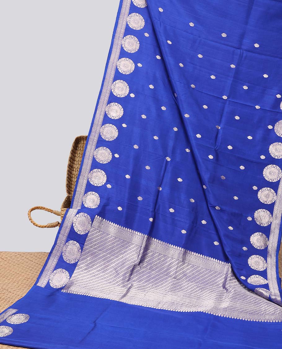 Pothys Blue floral buttas raw mango silk saree with self round buttas border & striped zari design pallu - view 2