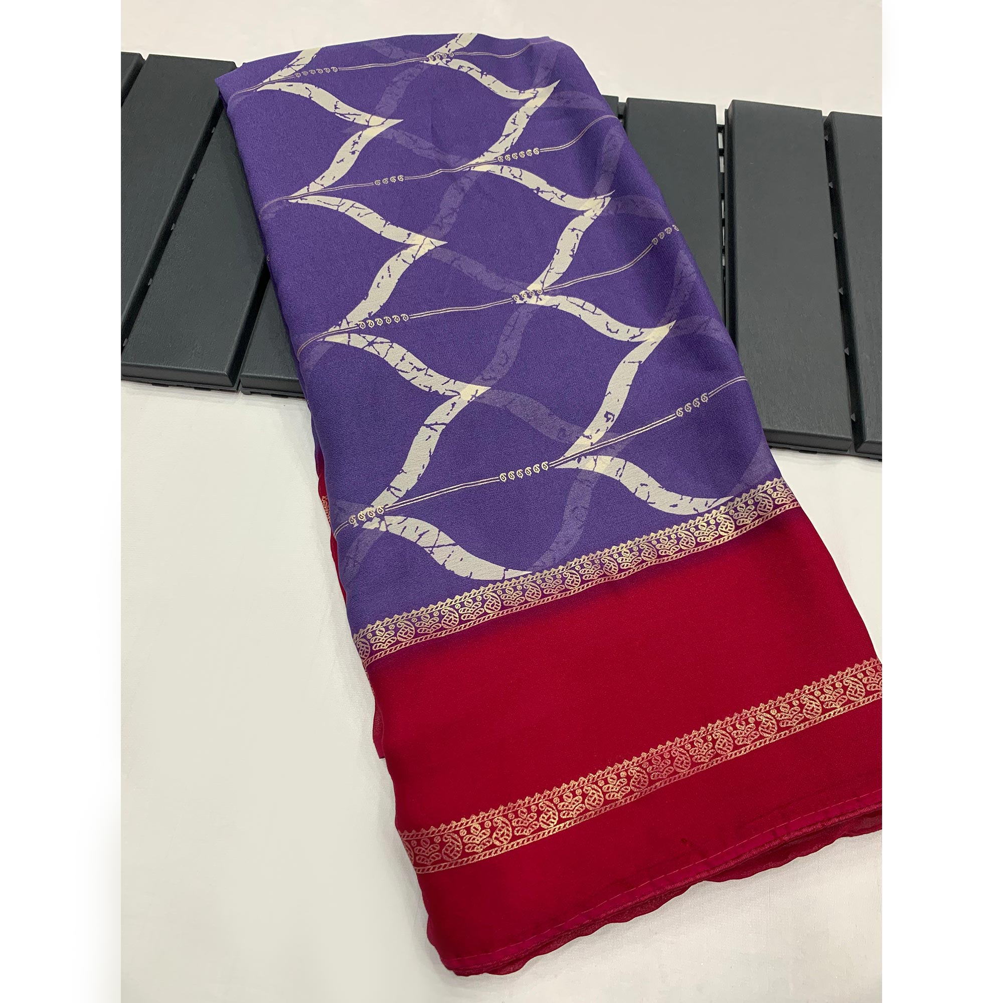 Peachmode Lavender Printed Georgette Saree – Women's - view 3